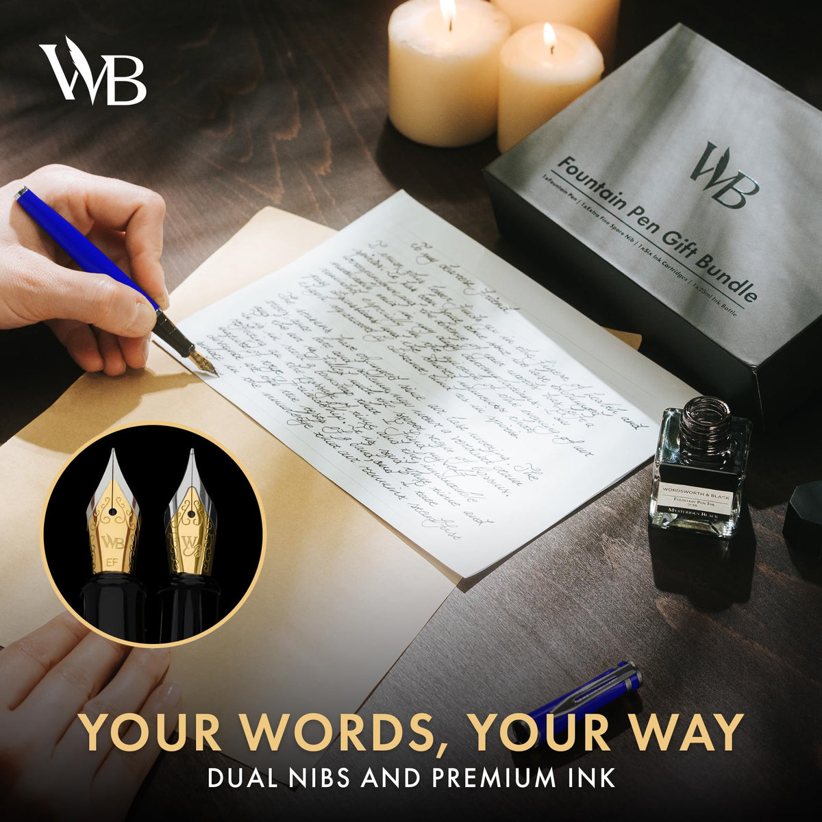 Wordsworth & Black Fountain Pen Gift Set, Medium & Extra Fine Nib, Blue