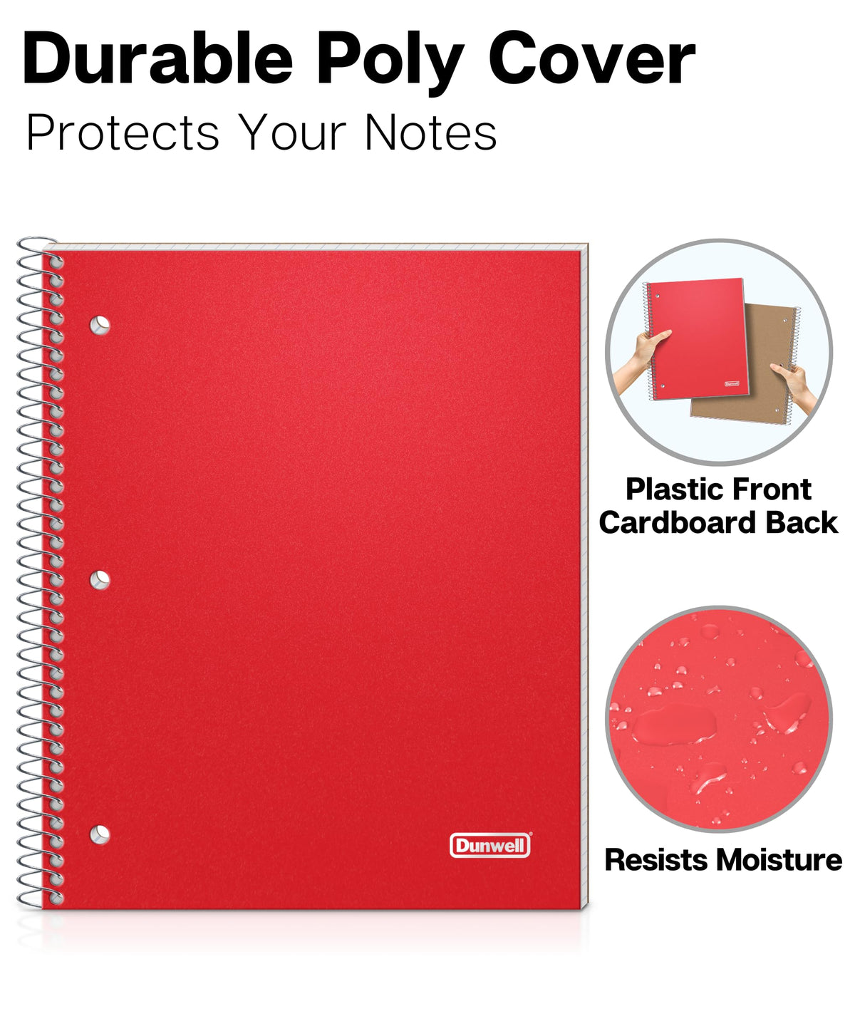 Dunwell Graph Paper Notebook 8.5 x 11 (Red) Plastic Cover, 100 Sheets (200 Pages), 4x4 Squares, 1