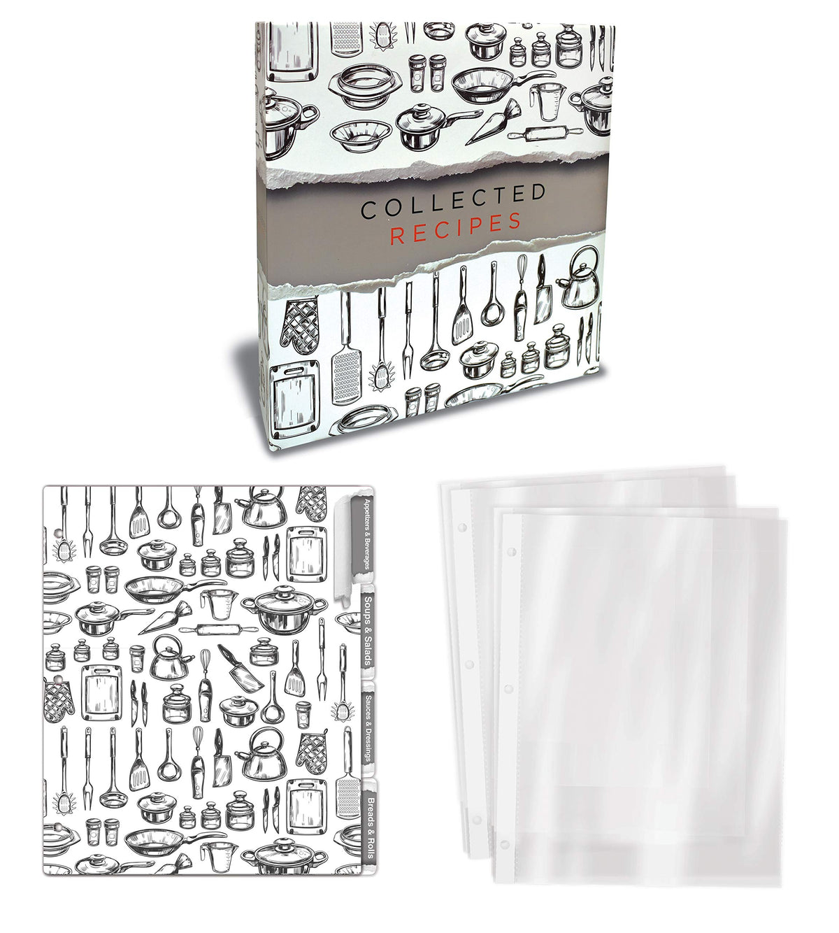 Better Kitchen Products Recipe Binder, Full Page 3 Ring Standard Binder Organizer Set (with 50 Page