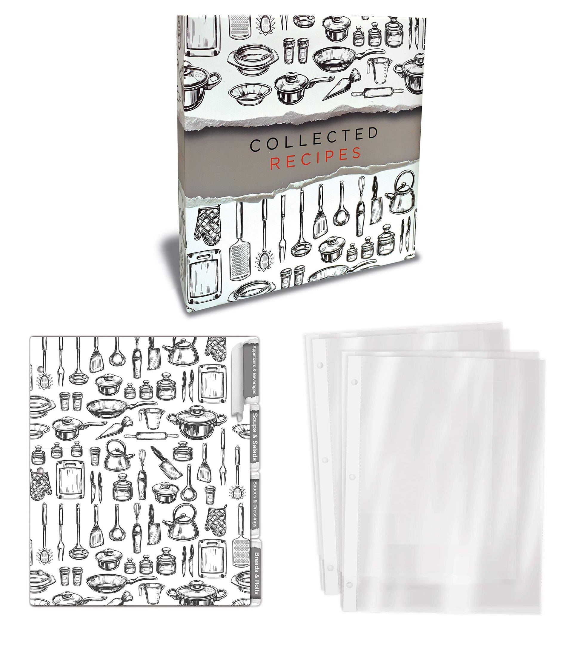 Better Kitchen Products Recipe Binder, Full Page 3 Ring Standard Binder Organizer Set (with 50 Page