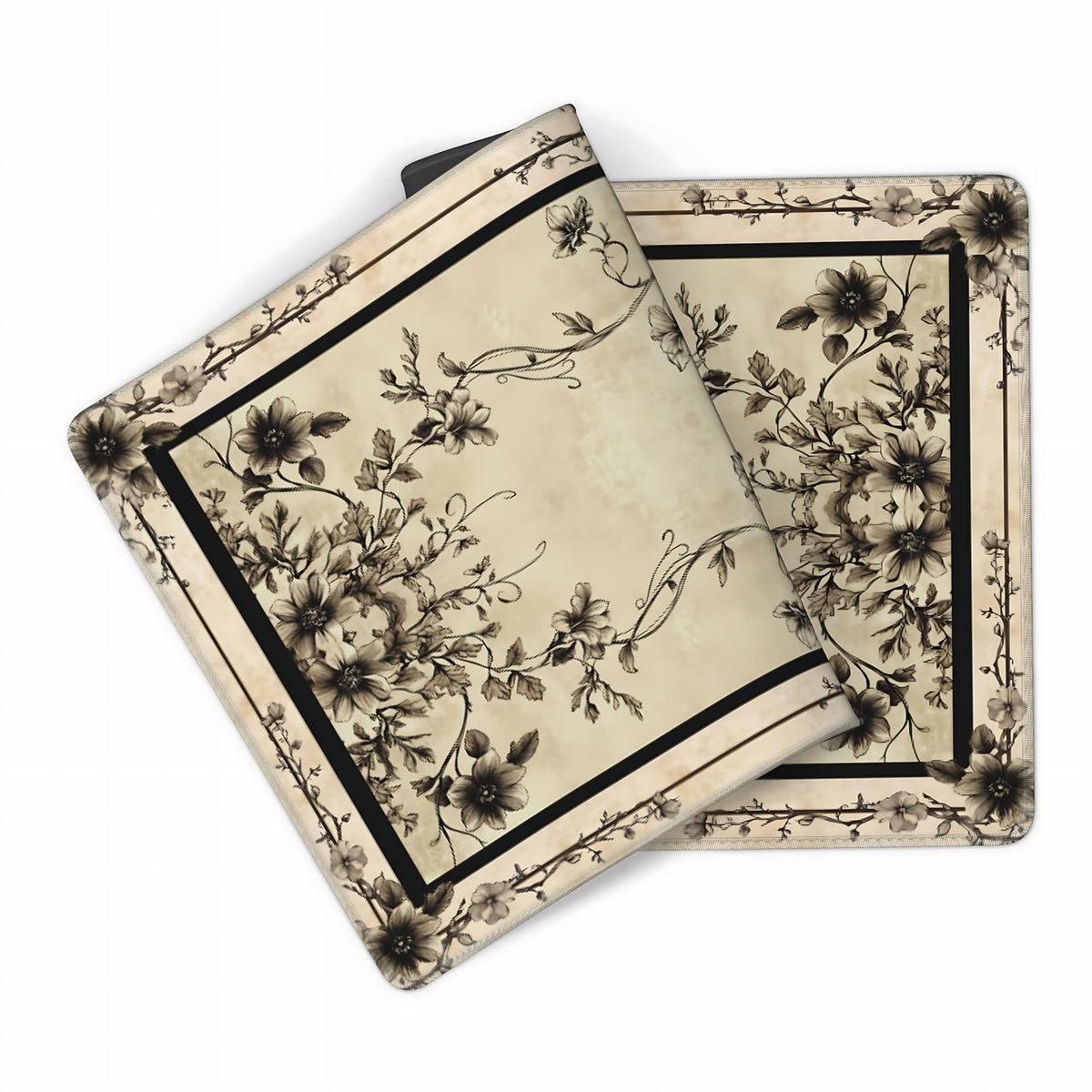 Floral Aesthetic Rose Gaming Mouse Pad, Earth Black Rug Desk Mat with Anti-Slip Base & Stitched