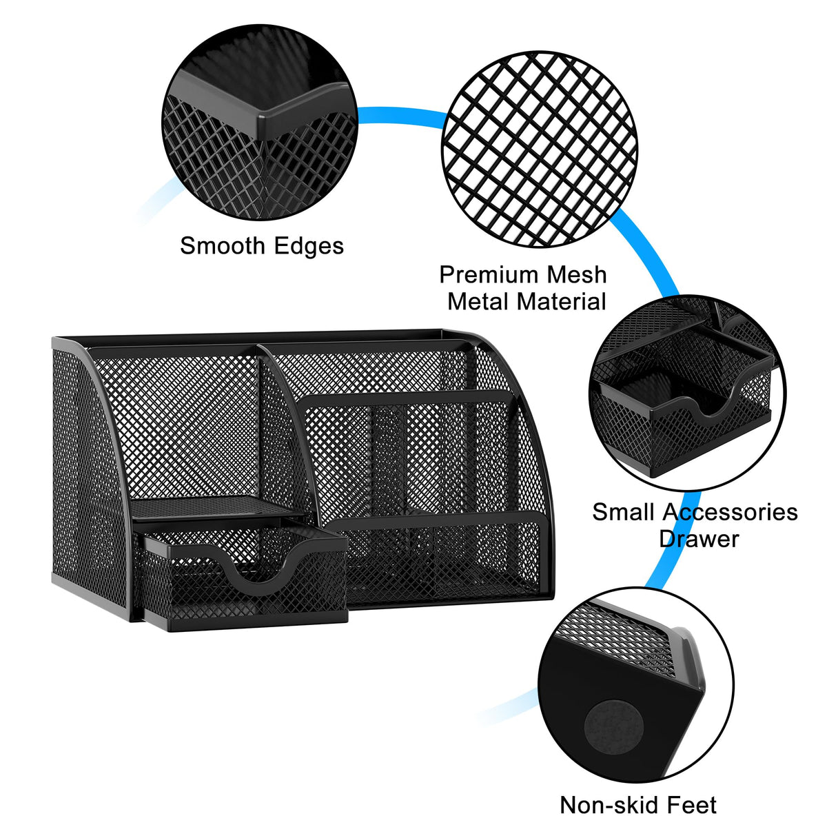 EasyPAG Mesh Desk Organizer with Drawer Multi-functional Pen Holder Stationery Organizer for Office