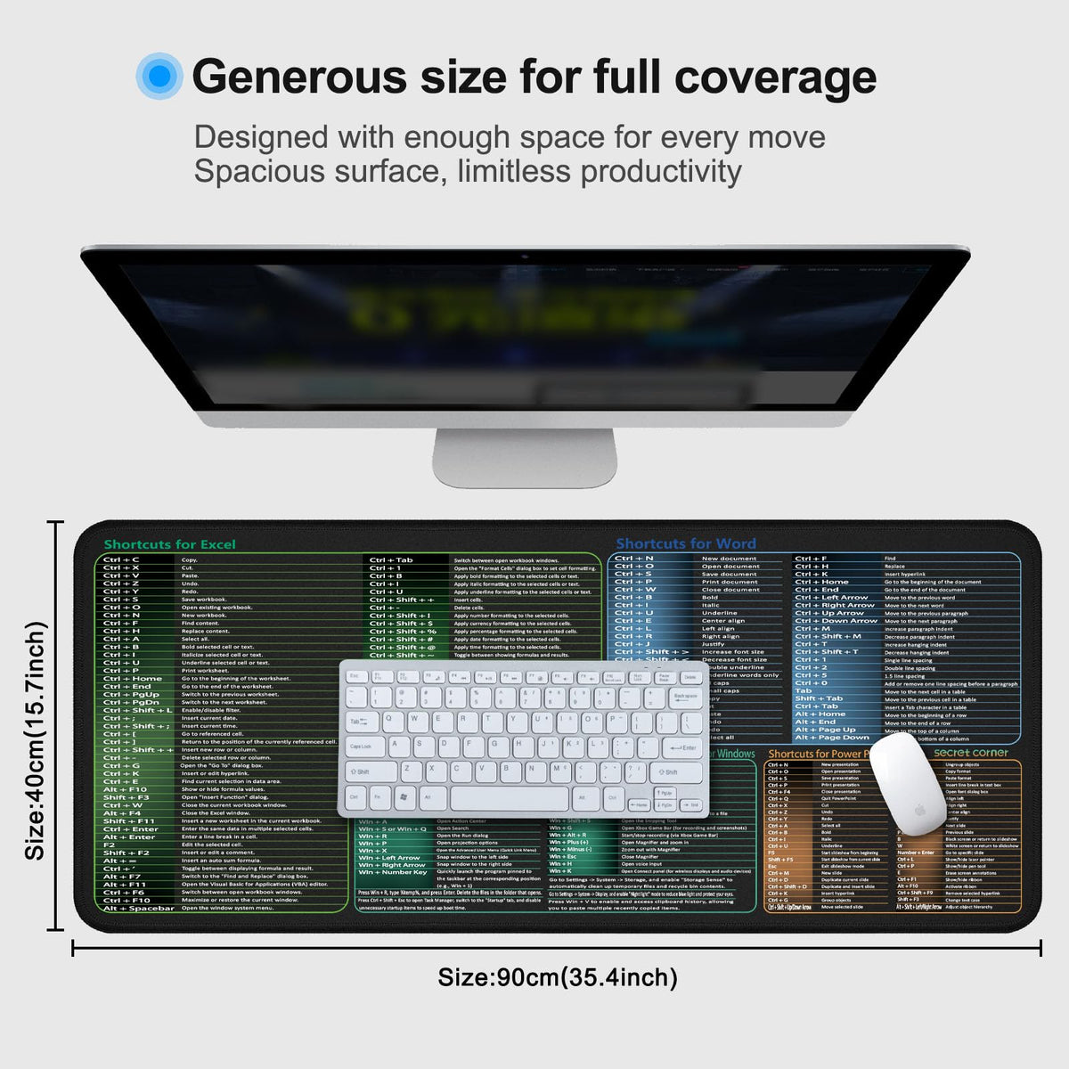 secret corner excel&Word&Windows&powerpoint Cheat Sheet Mousepad,ExtraLarge Office Desk Accessories