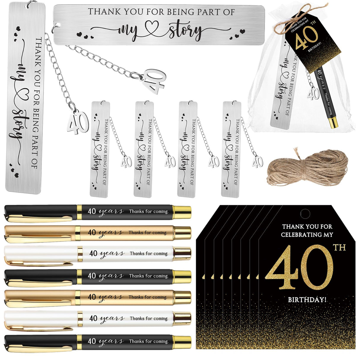 Sinload 25 Sets Birthday Favors for Guests 25 Thanks for Coming Ballpoint Pens 25 Metal Bookmarks