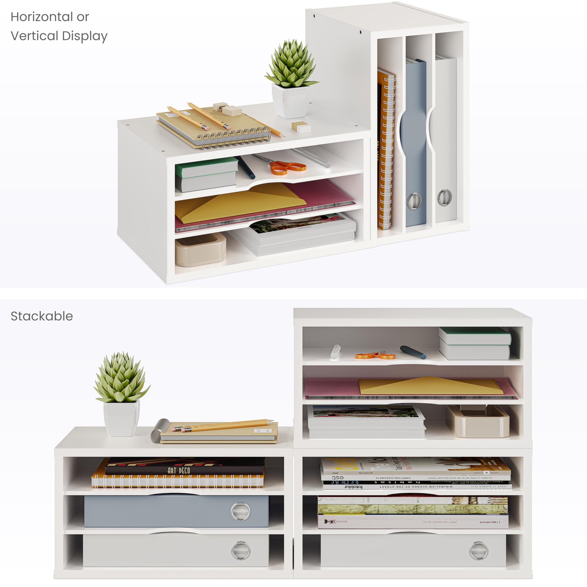 Ballucci File Organizer, 3-Tier Document Paper Sorter, Stackable Wood Desk Organizer, Mail Sorter