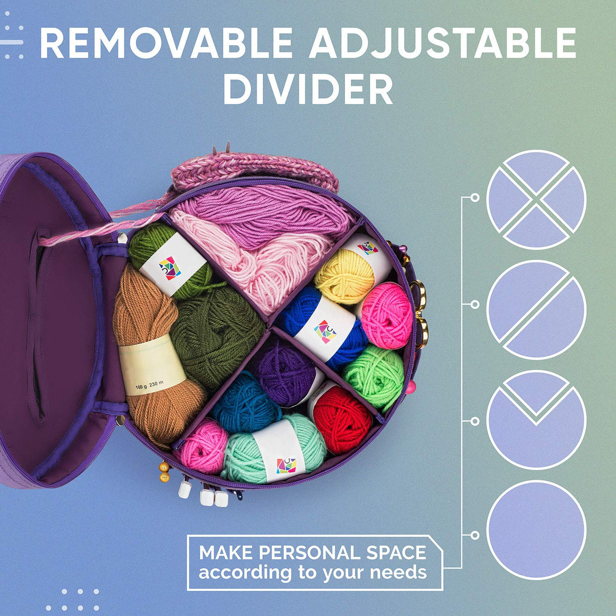 CRAFTISS Crochet Bag Organizer & Yarn Storage Bag, Knitting Bag and Yarn Holder with Removable