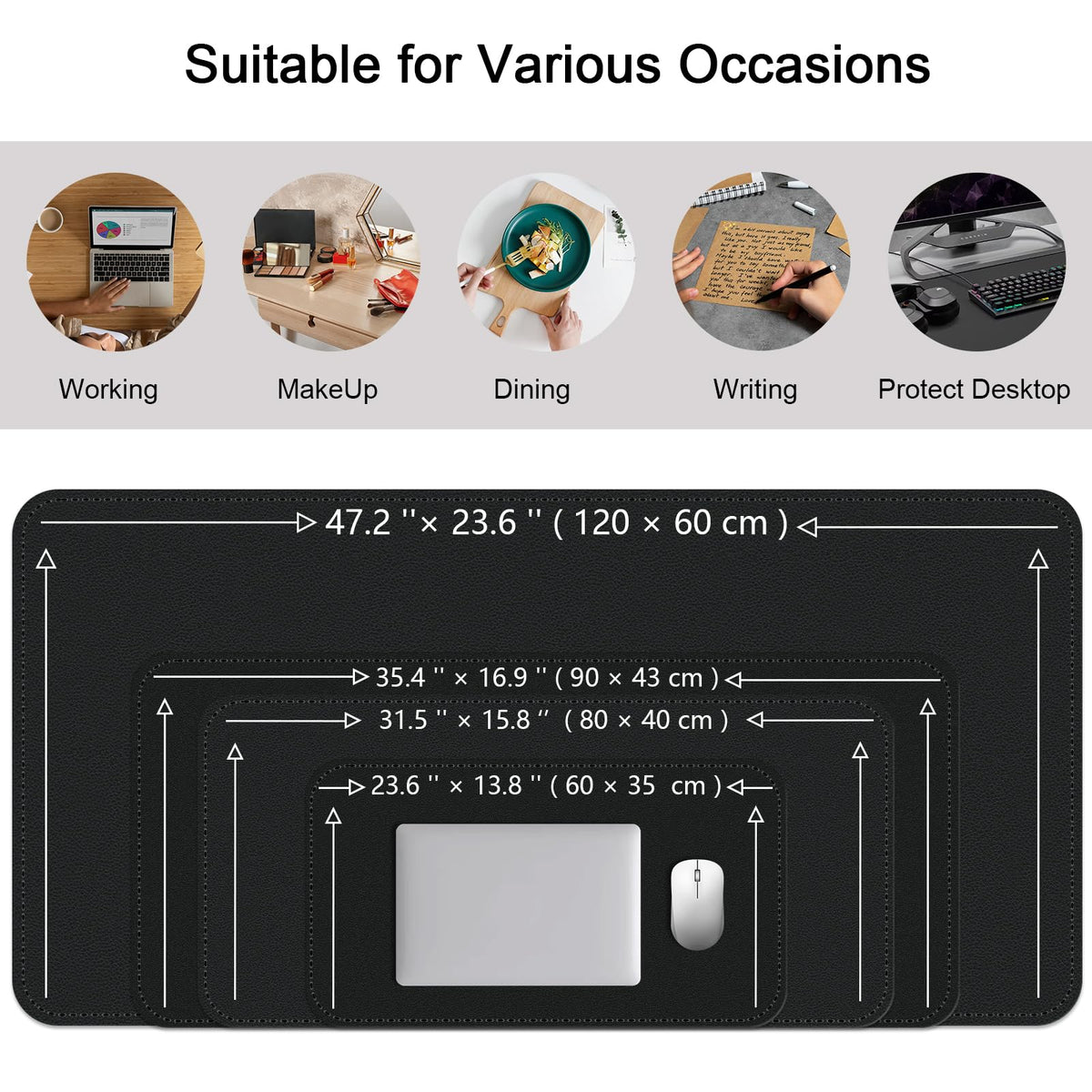 Dual-Sided Desk Mat, Large Desk Pad, Waterproof Smooth PU Leather Desk Blotter Protector Mouse Pad