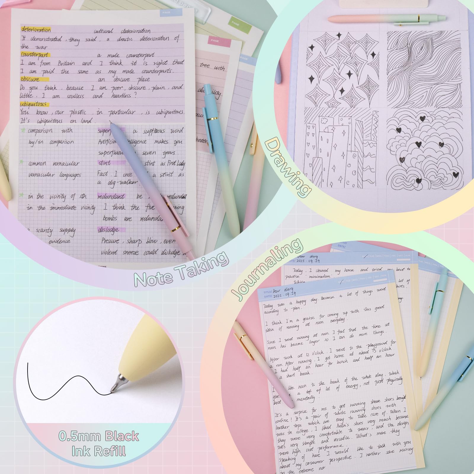 YOXMJDB Gel Pens, 12 Pcs 0.5mm Fine Point Smooth Writing Pens Japanese Cute Pens, High-End Series