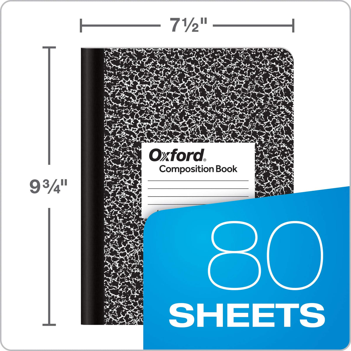 Tops Oxford Composition Notebooks, Graph Ruled Paper, 9-3/4" x 7-1/2", Black Marble Covers, 80