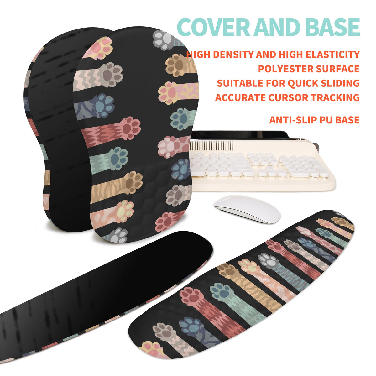 KUOSGM 2-in-1 Ergonomic Set, Wave Rise Keyboard Wrist Rest and Massage Bulge Slope Mouse Pad Wrist