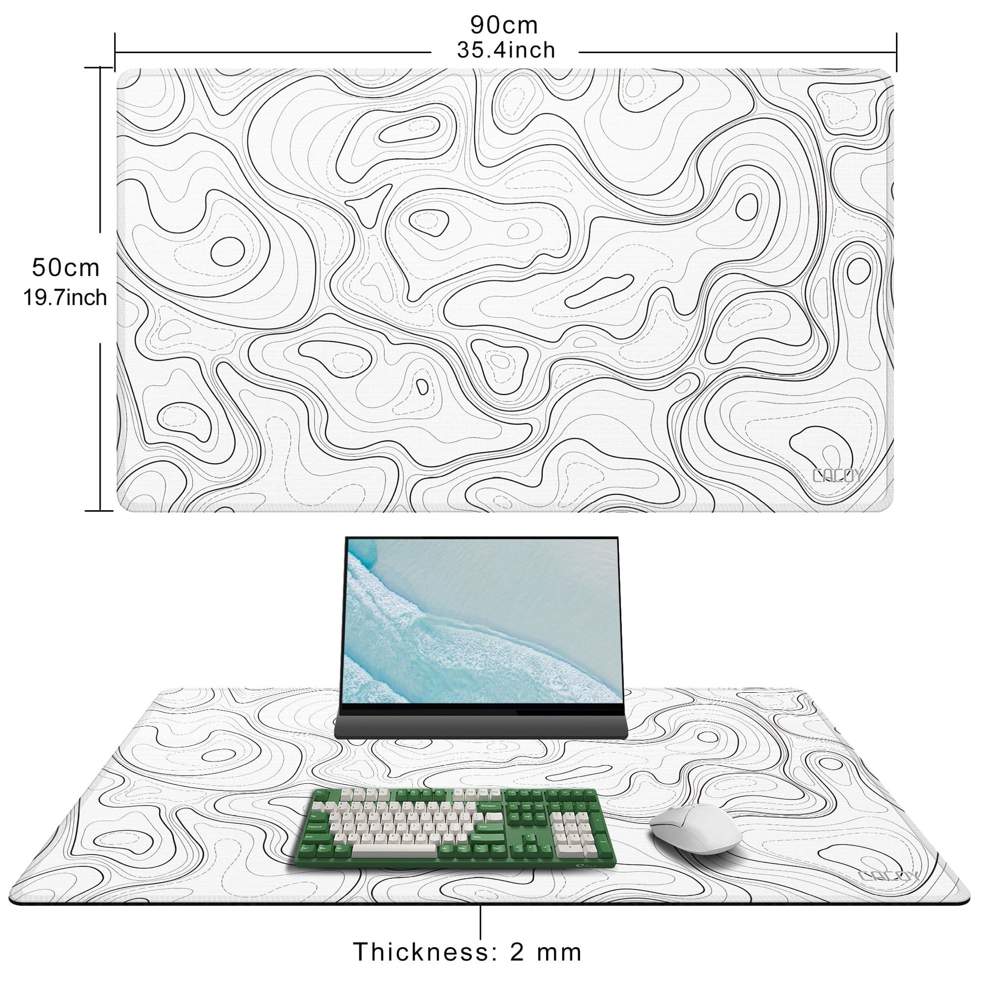 Cacoy 36"x20" Topographic Gaming Mouse Pad XXL, Extended Computer Desk Mat