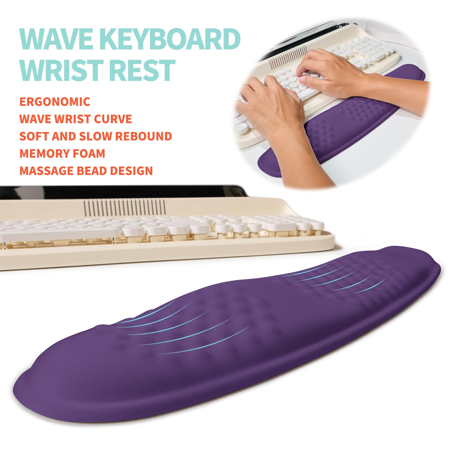 KUOSGM 2-in-1 Ergonomic Set, Wave Rise Keyboard Wrist Rest and Massage Bulge Slope Mouse Pad Wrist
