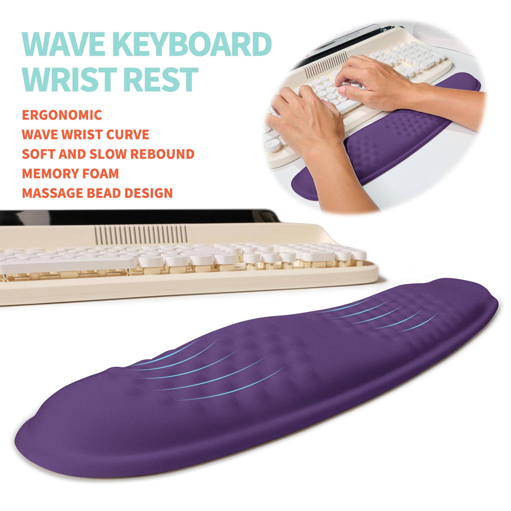 KUOSGM 2-in-1 Ergonomic Set, Wave Rise Keyboard Wrist Rest and Massage Bulge Slope Mouse Pad Wrist