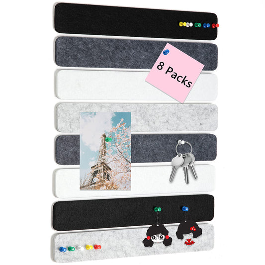 8 Packs Felt Pin Board Bar Strips Bulletin Board for Bedrooms Offices Home Wall Decoration, Notice