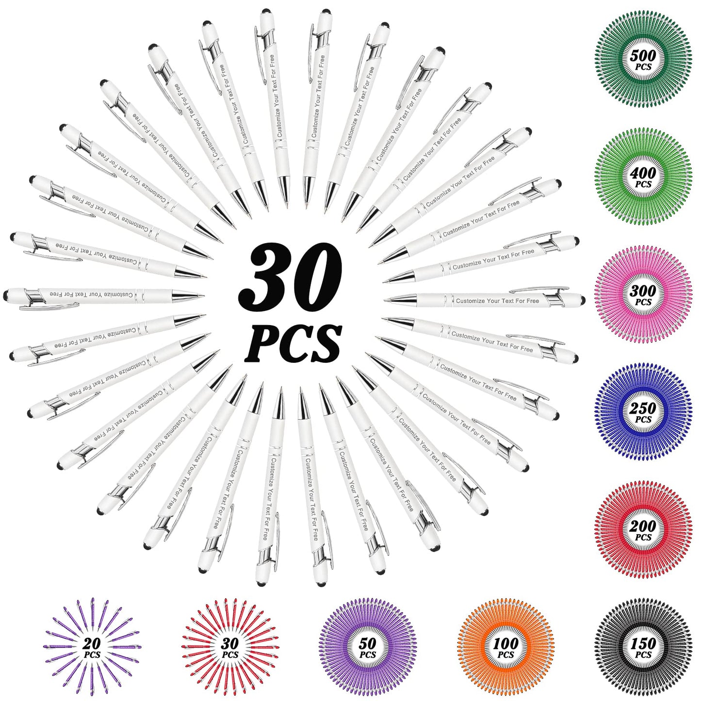 Max 500 Pcs Personalized Pens Bulk, Custom Pens with Free Engraving, Customized Stylus Tip