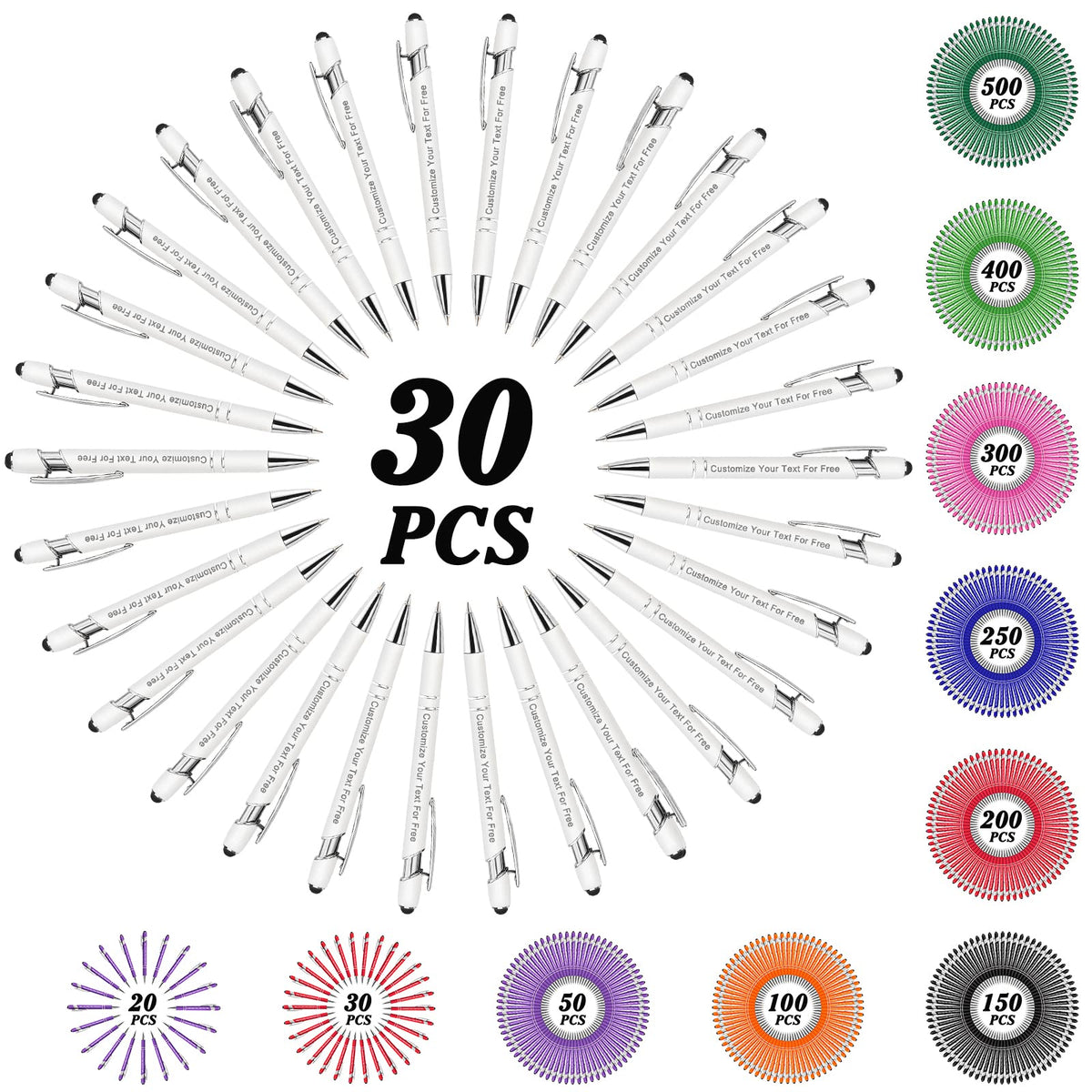 Max 500 Pcs Personalized Pens Bulk, Custom Pens with Free Engraving, Customized Stylus Tip