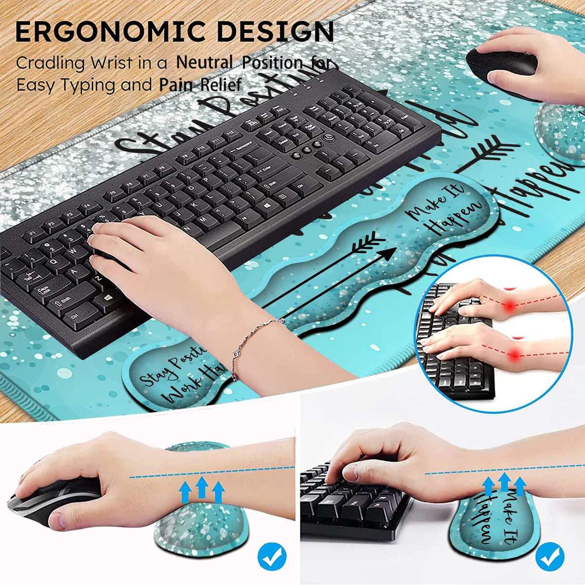 JVGFYNKL Extended Large Mouse Pad+Keyboard Wrist Rest Support , Ergonomic Memory Foam Easy Typing