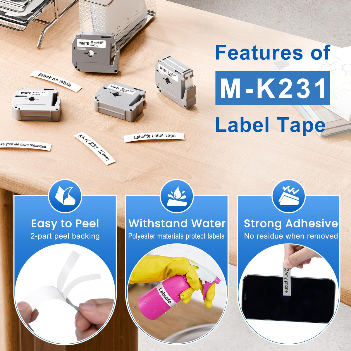 10 Pack Labelife M-K231s Label Tape Replace for Brother P Touch M Tape