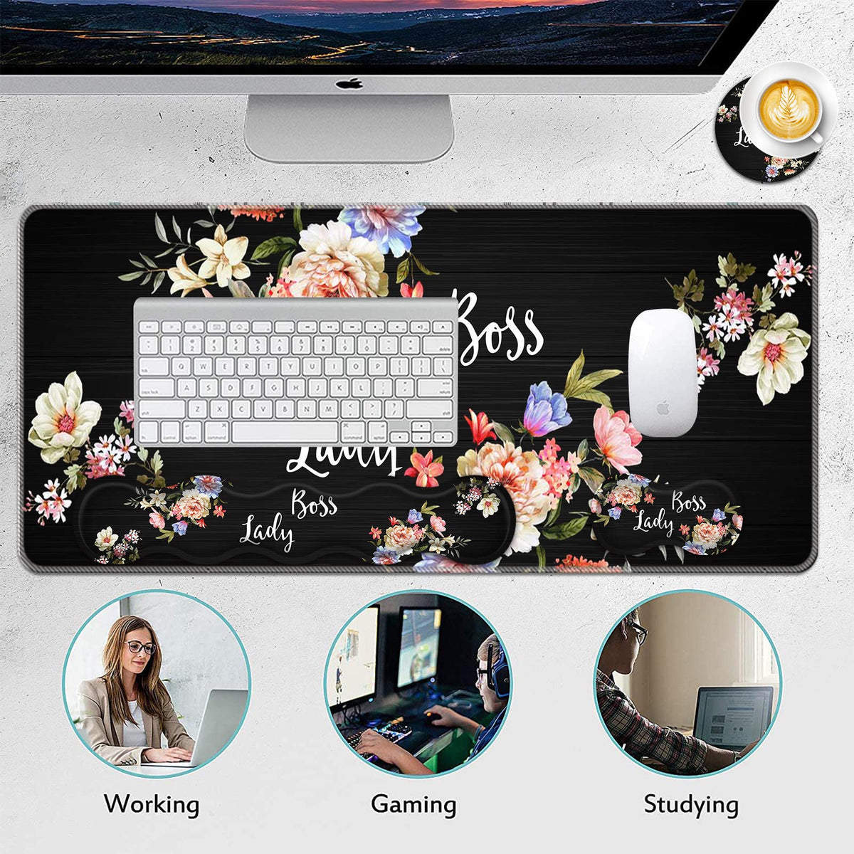 FGDRFGRW Mouse Pad Set,(31.5×11.8 in) Desk Pad + Keyboard Wrist Rest Support + Mouse Wrist Rest +