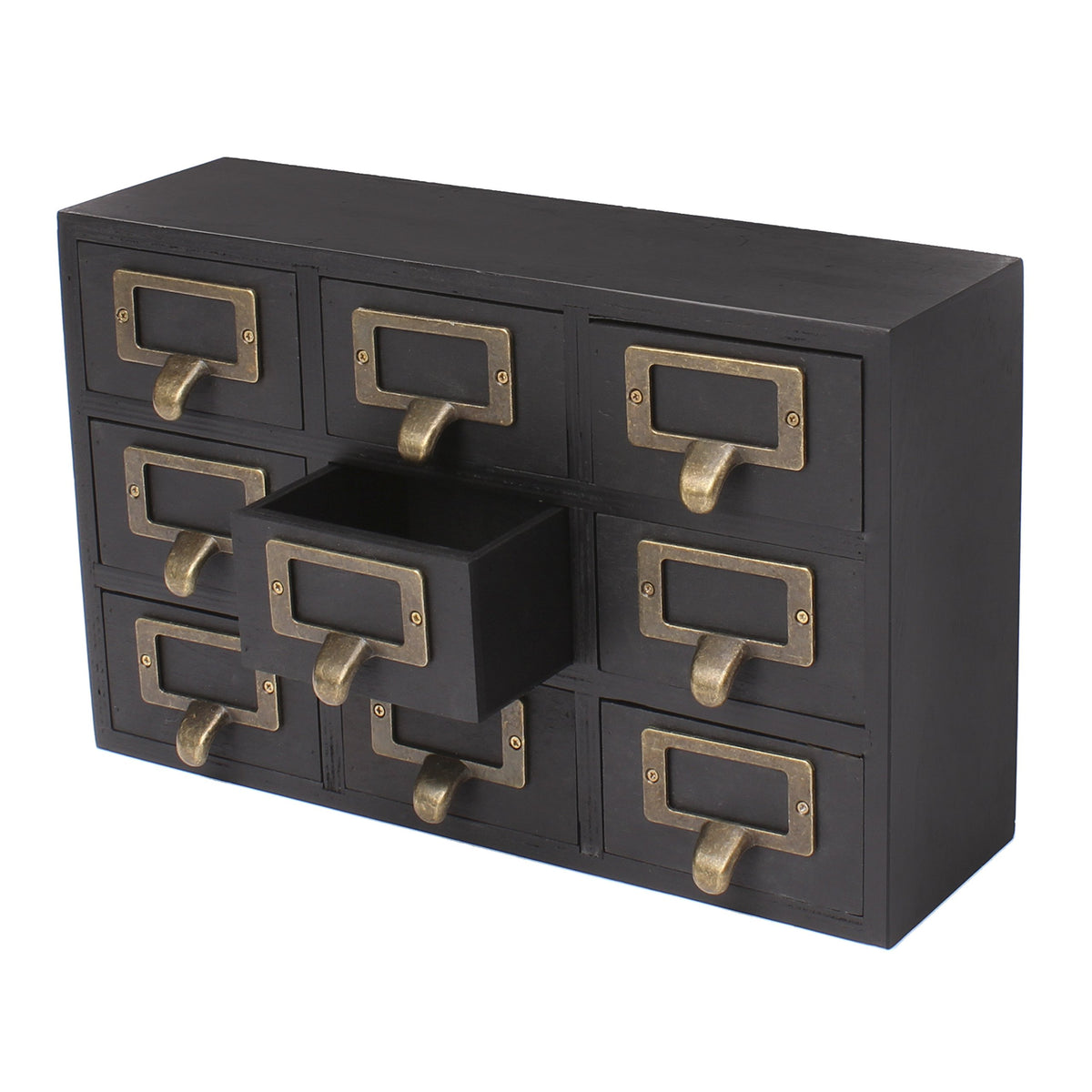 Kate and Laurel Apothecary Wood Desk Drawer Set, 9 Drawers, Rustic Black