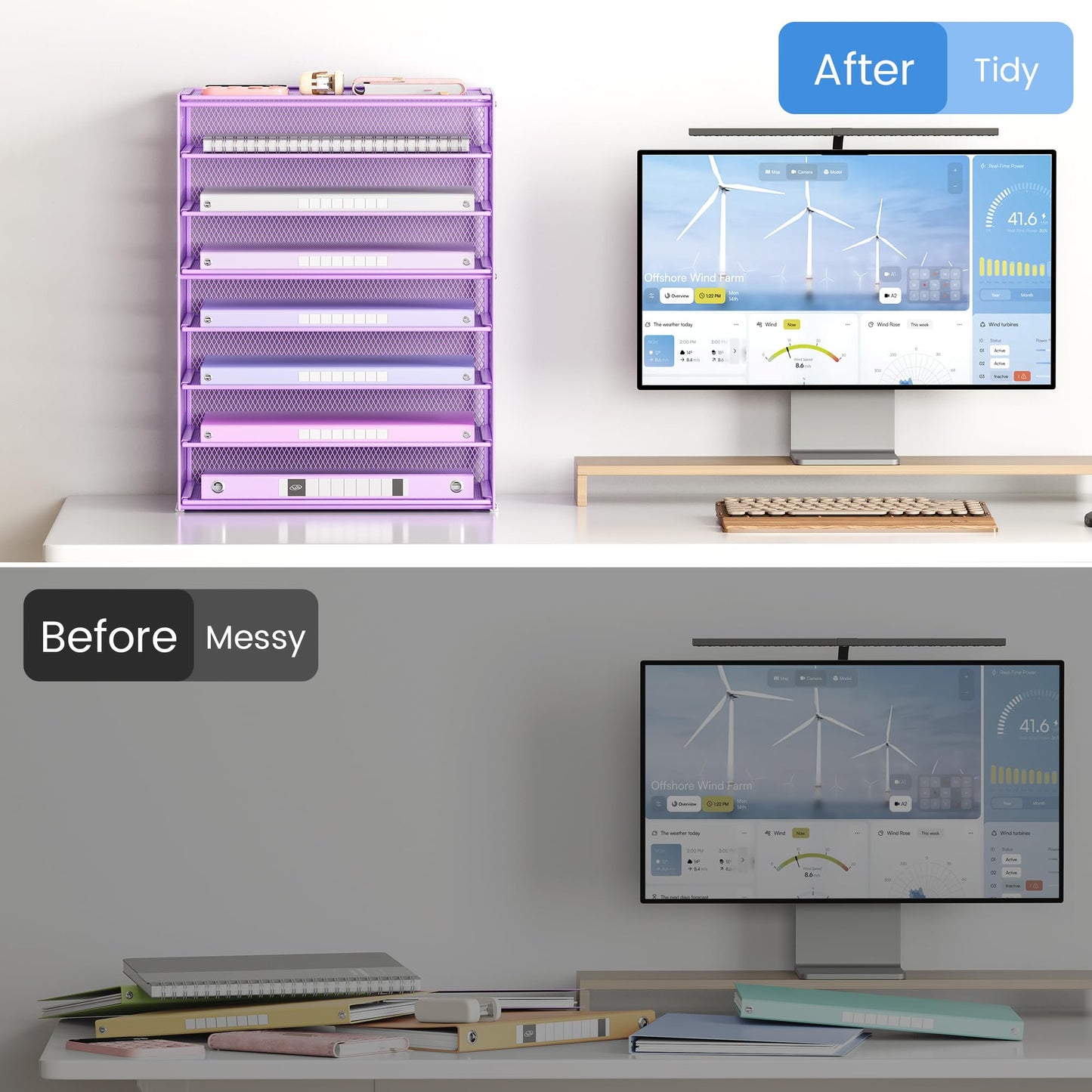 Lavatino 2 Pack 8-Tier Office Desk File Organizer, Letter Tray Paper Organizer with Handle