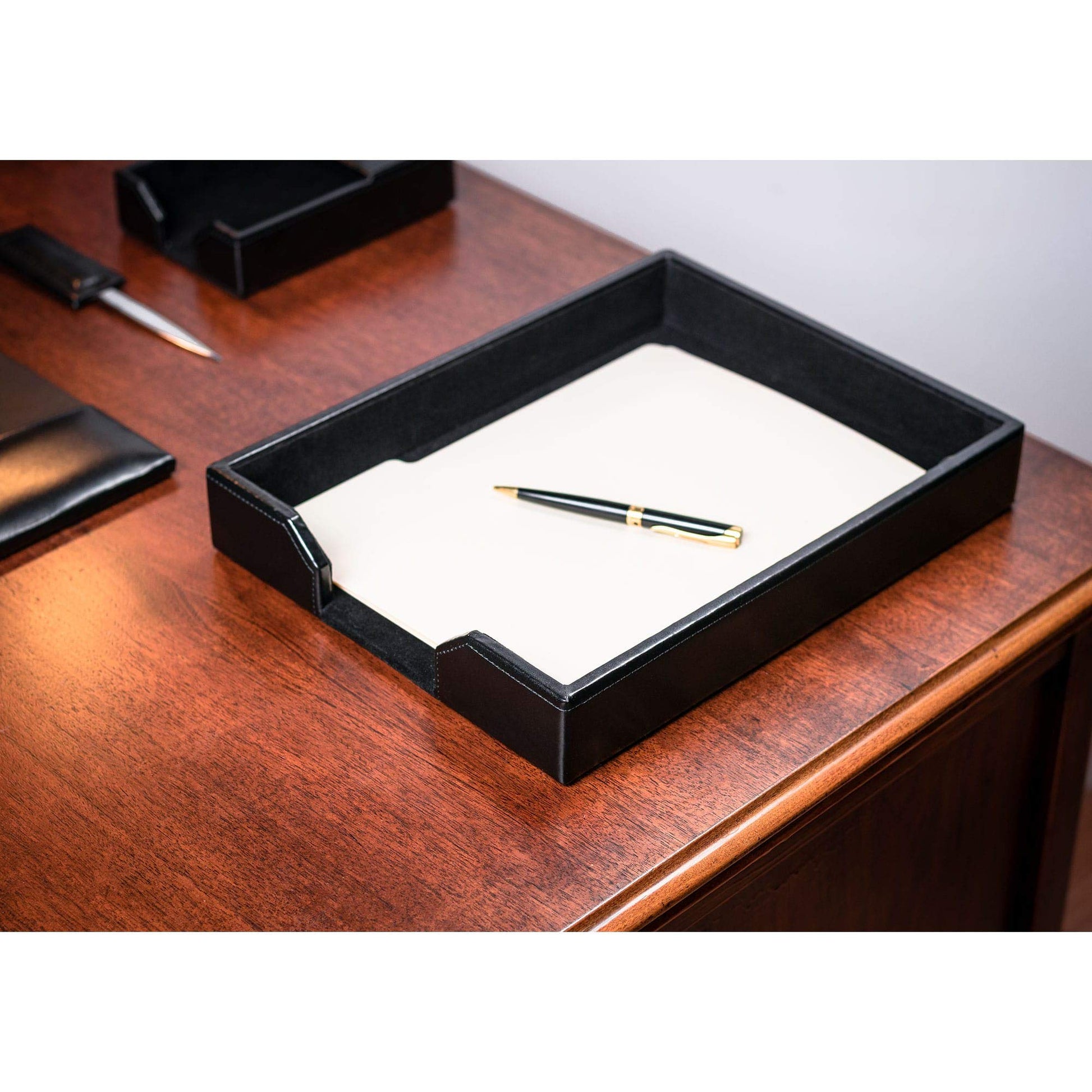 Dacasso Bonded Leather Desktop Tray Luxury Letter Holder & Paper Organizer for Desk, 13.5in x
