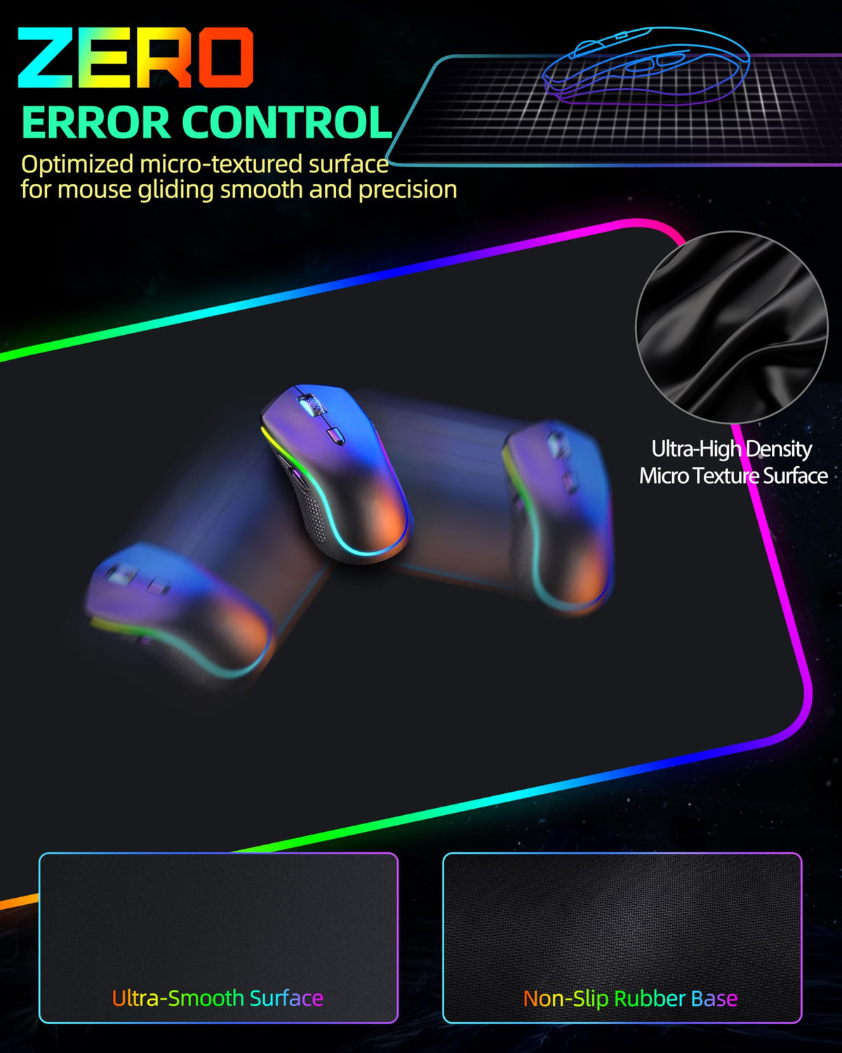 Wireless Charging Mouse Pad, RGB Gaming Desk Mat, 31.5"x15.7"