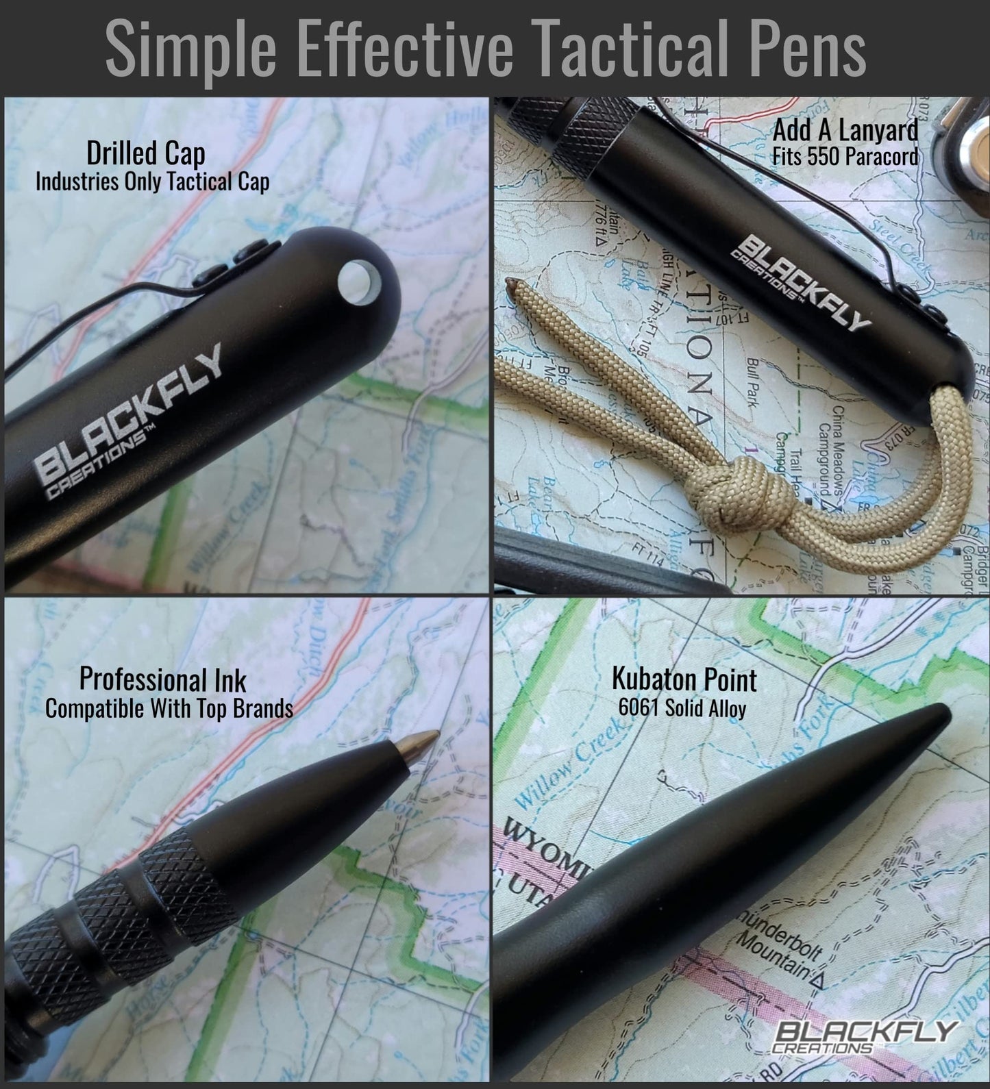Black Fly Professional Tactical Pen EDC Writing Tool, Metal Ballpoint Pens for Men, Women, Police