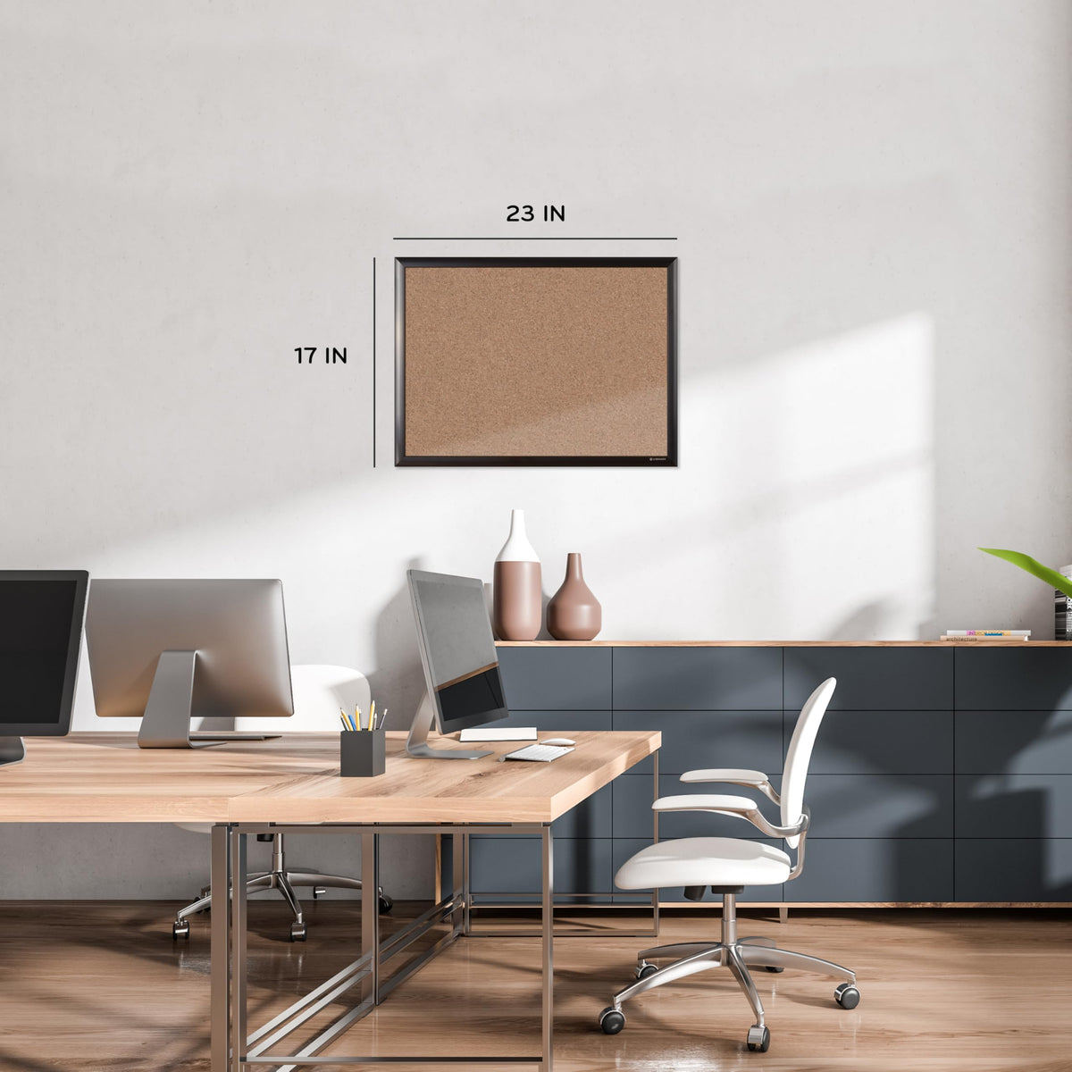 U Brands Cork Bulletin Board, 24" x 18", Black Aluminum Frame, Industrial Grade Pinning Surface