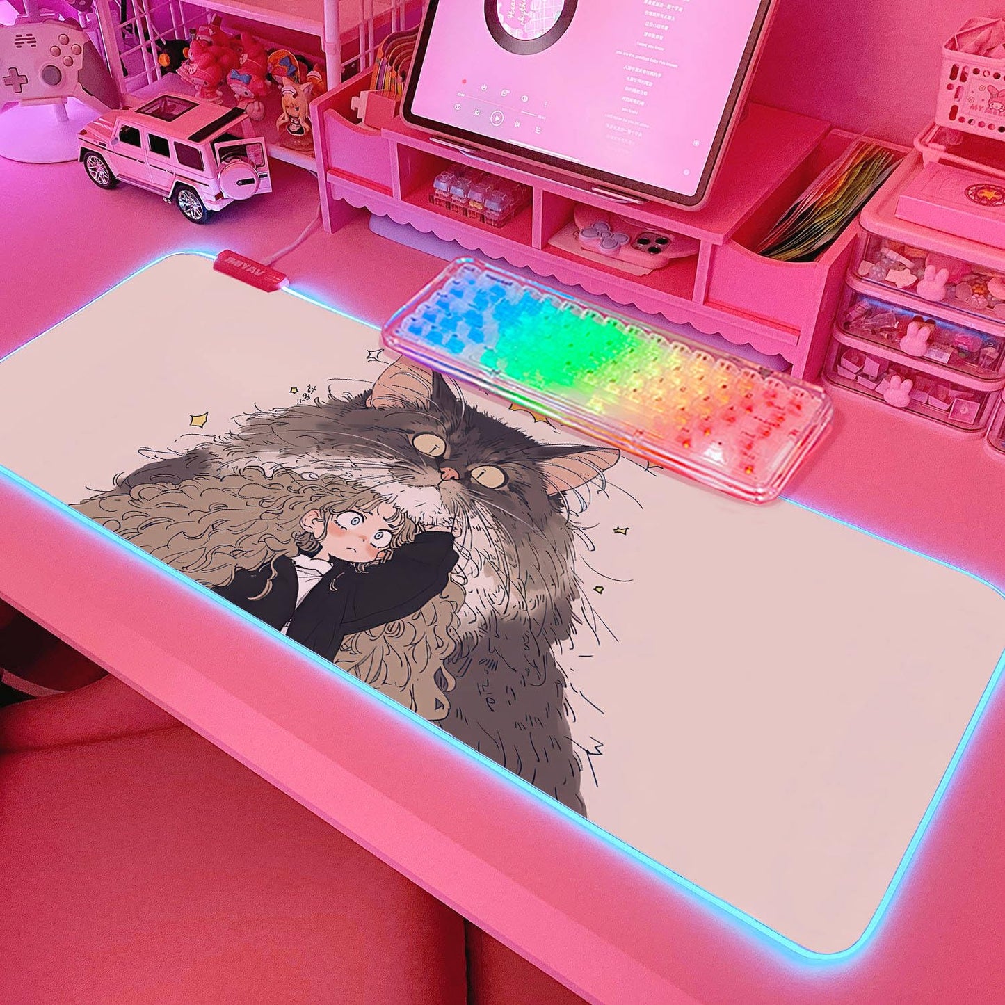 JMIYAV Pink RGB Gaming Mouse Pad 31.5x12 Inch PC XL Large Extended Glowing Led Light Up Desk Pad