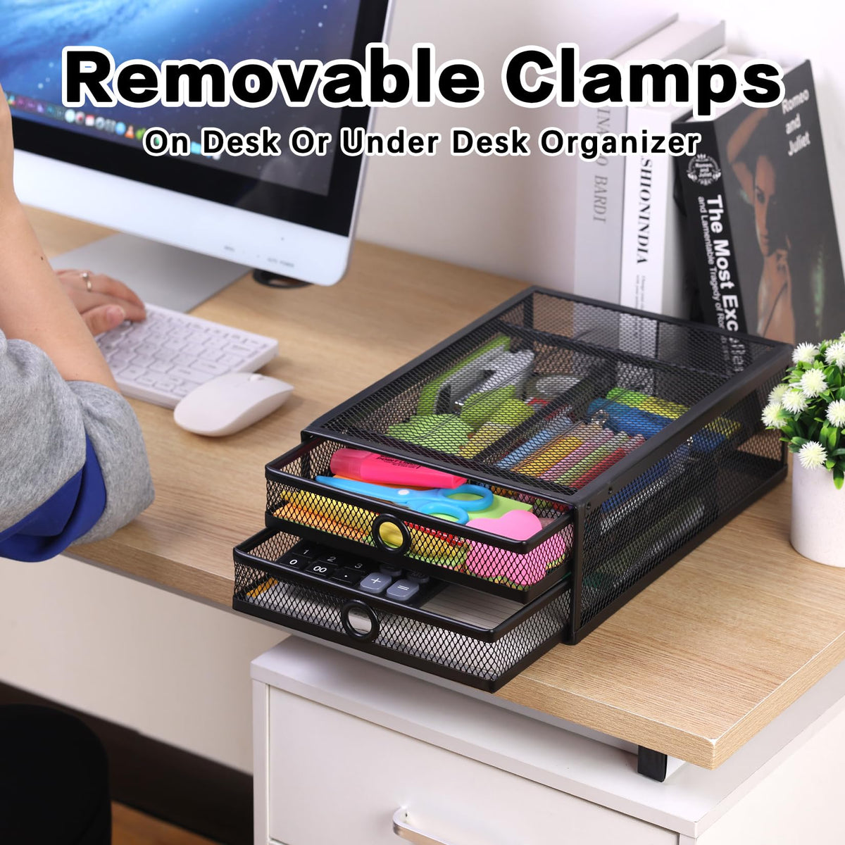 ROSYLINE Under Desk & Desktop Drawer Organizer, 2-Tier Big Capacity