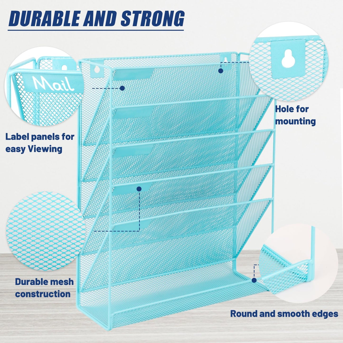 EASEPRES Desk File Organizer Mesh 6-Tier, Hanging Wall Mount Document Organization Stand, Desktop