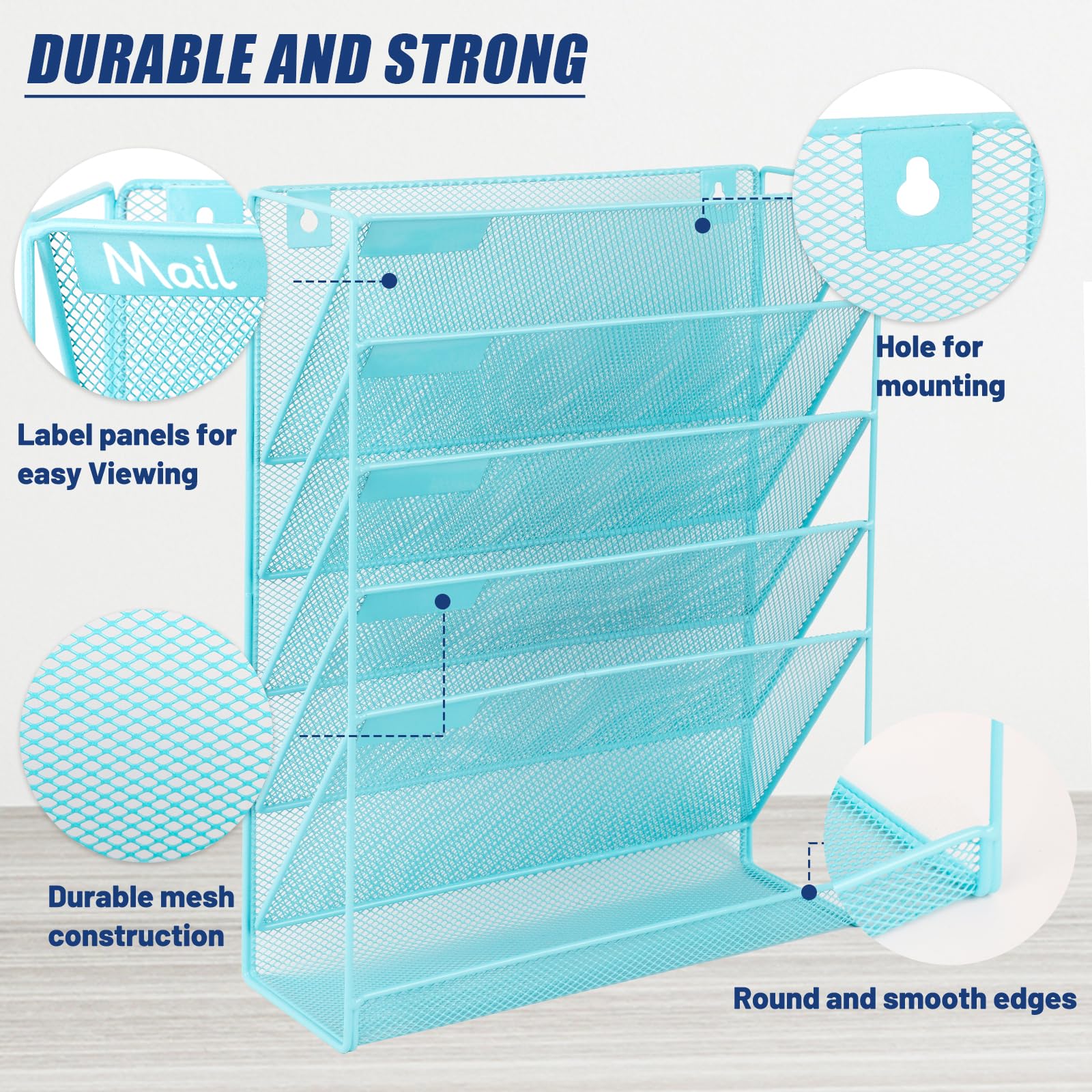EASEPRES Desk File Organizer Mesh 6-Tier, Hanging Wall Mount Document Organization Stand, Desktop