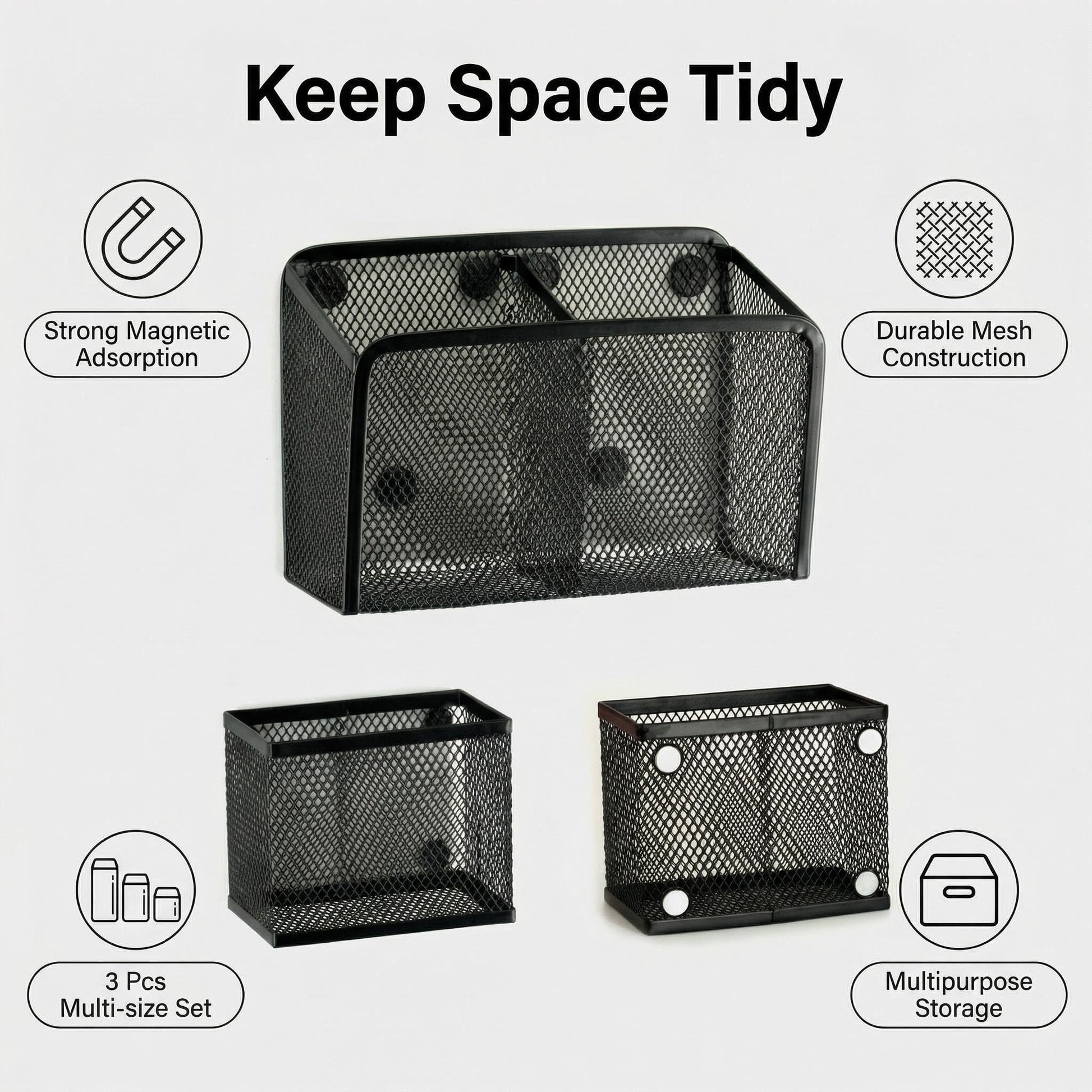 Neudeco Magnetic Locker Organizer, Set of 3, Black