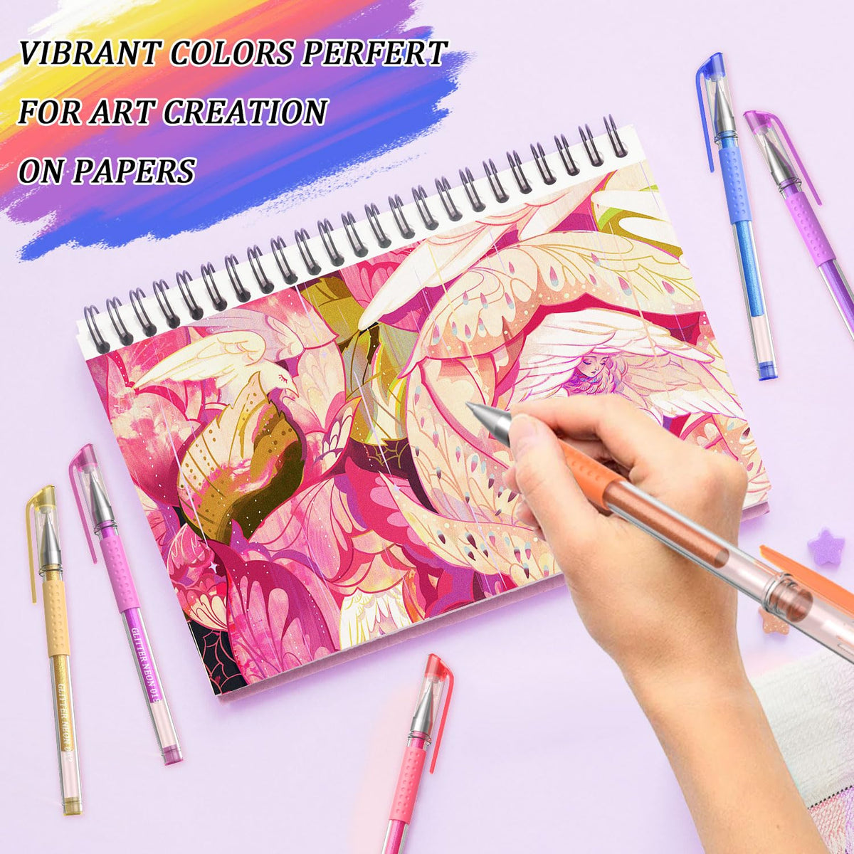 CAISEXILE Glitter Gel Pens for Adult Coloring Books, 96 Pack Artist Gel Pens 48 Colors with 50%