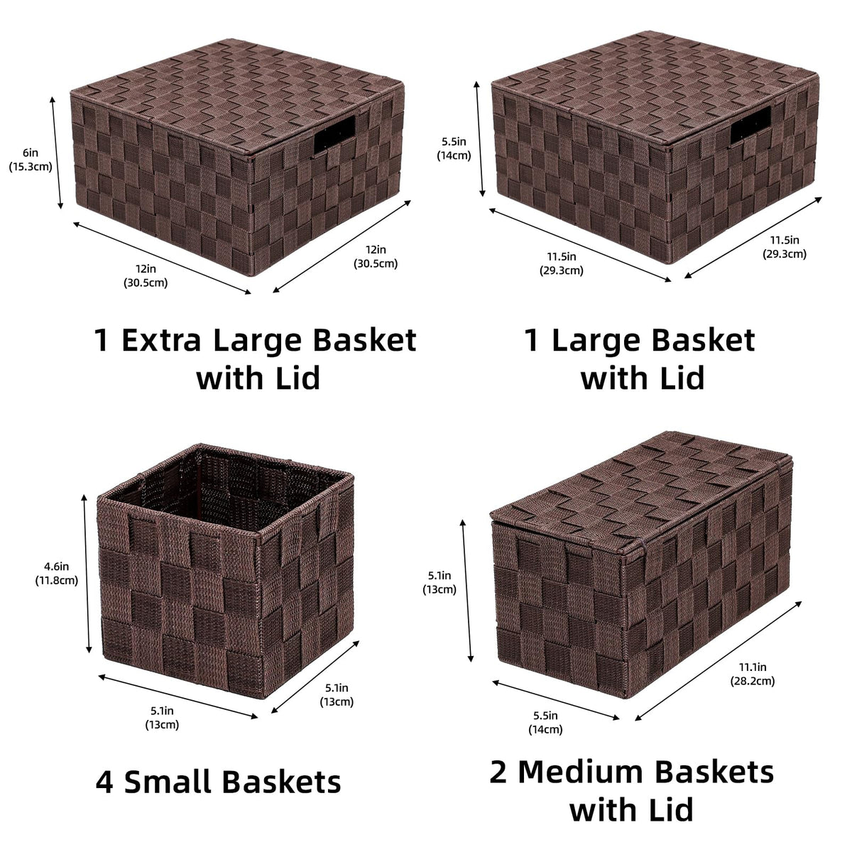 ArcaGuru Woven Polypropylene Basket Set of 8, Woven Storage Basket, Woven Basket Organizer for
