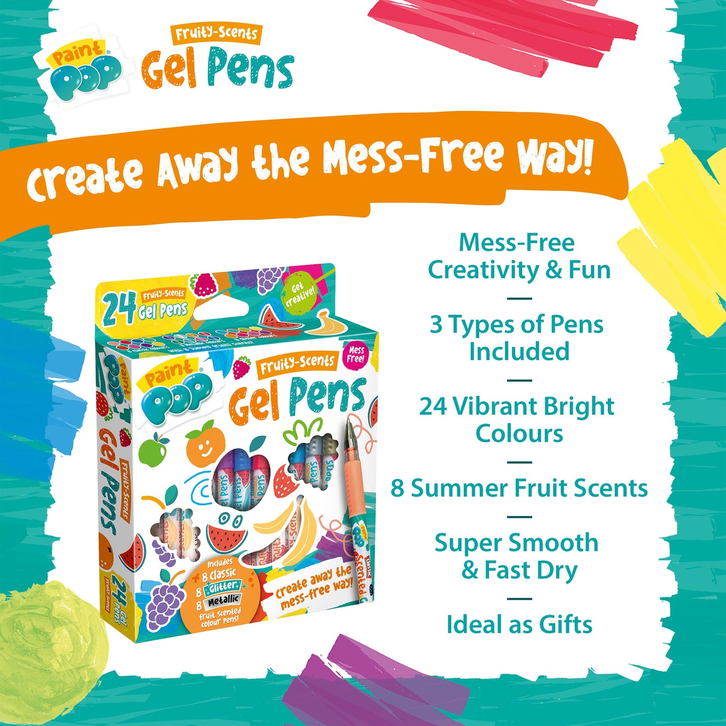 Paint Pop Fruity Scents Gel Pens - Kids Scented Ink Marker Set