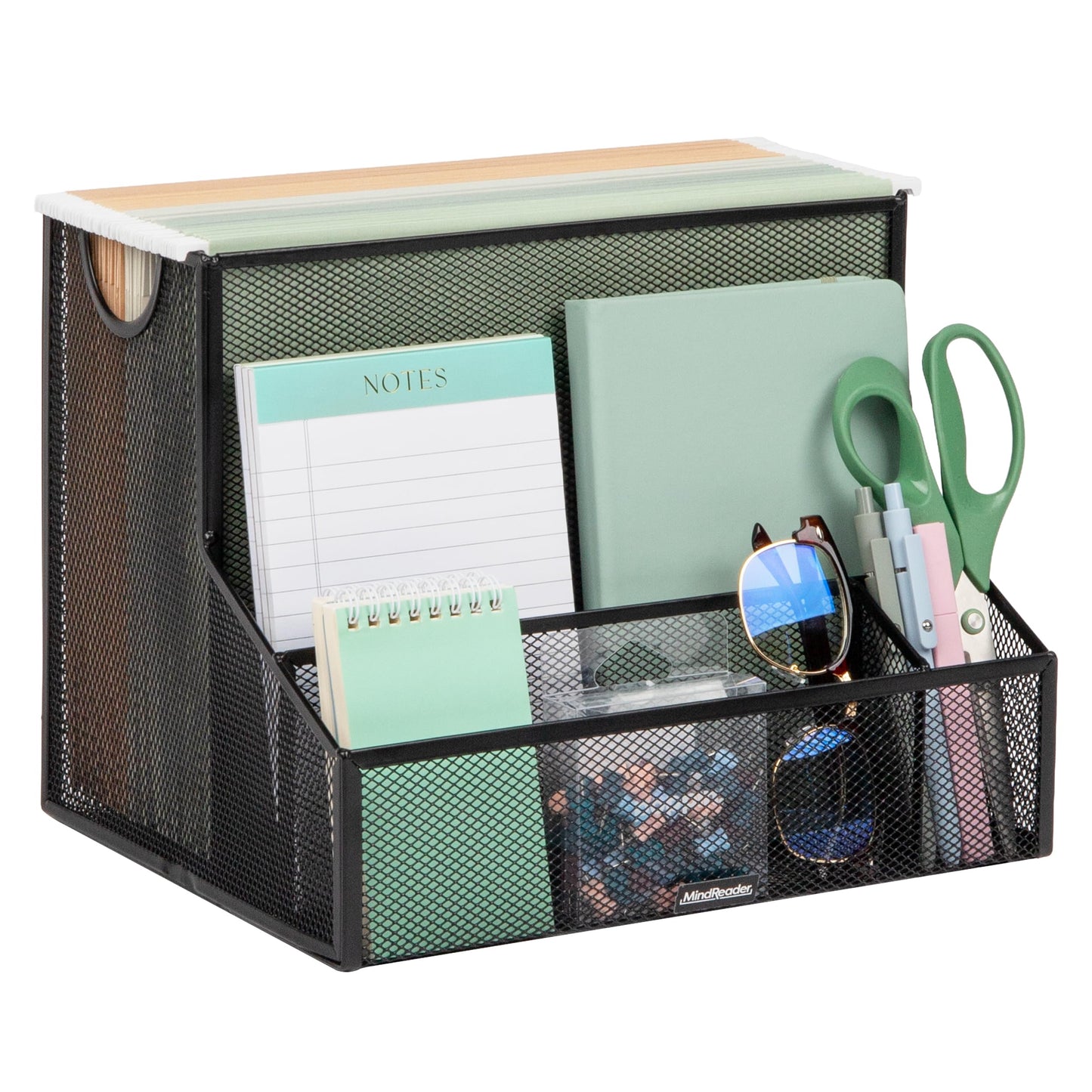 Mind Reader Desktop Organizer with Hanging File Storage, 4 Compartment Letter Size File Holder