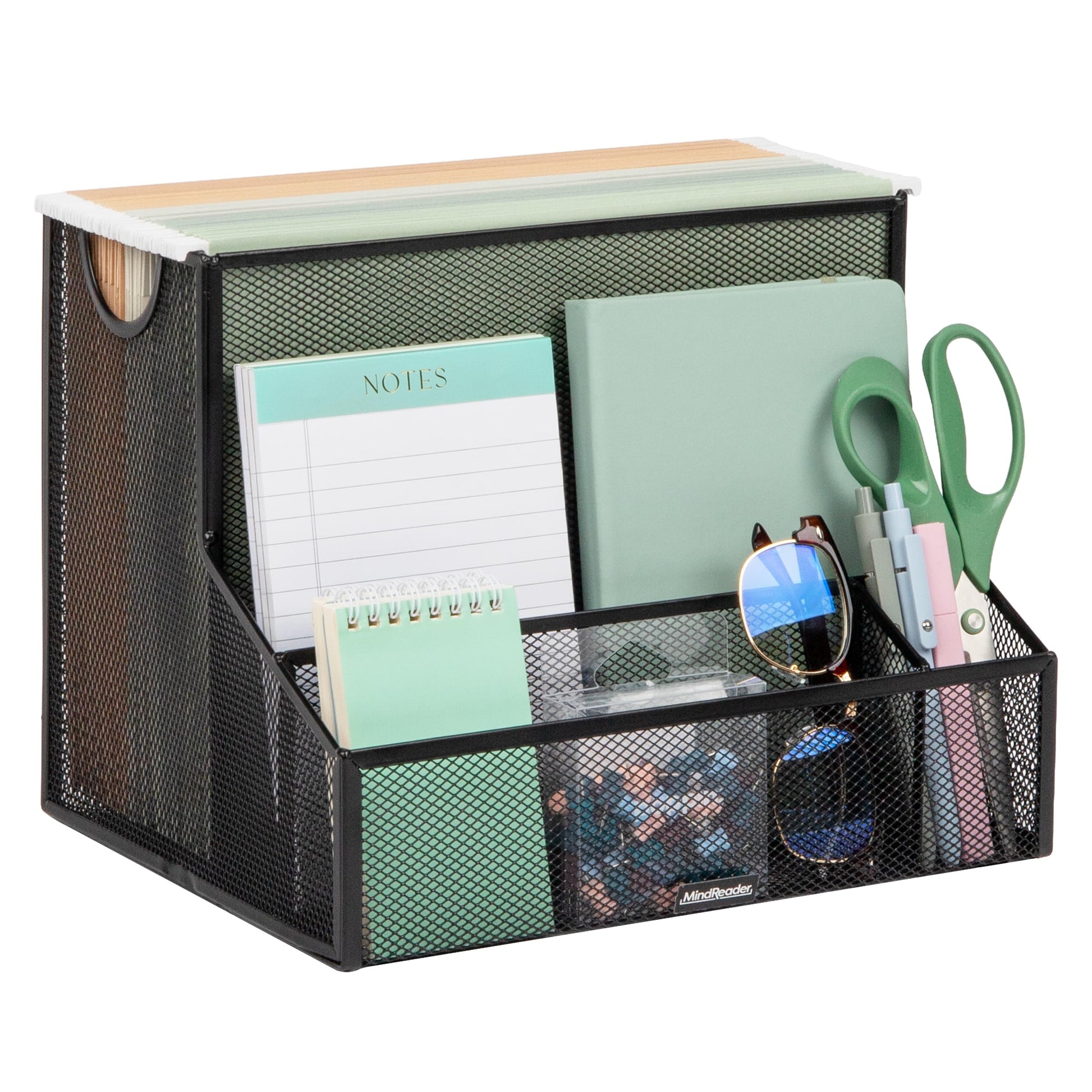 Mind Reader Desktop Organizer with Hanging File Storage, 4 Compartment Letter Size File Holder