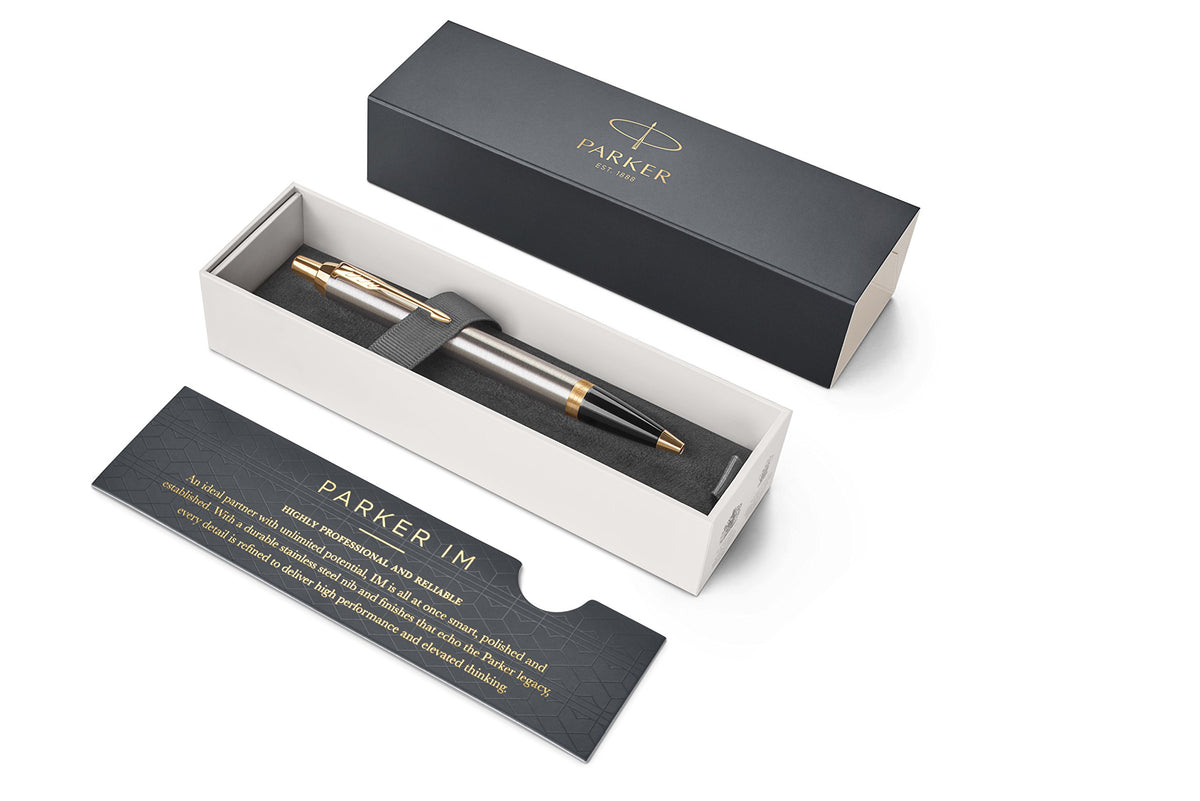 Parker IM Ballpoint Pen, Brushed Metal with Medium Point Black Ink Refill, Gift Box (1975558)