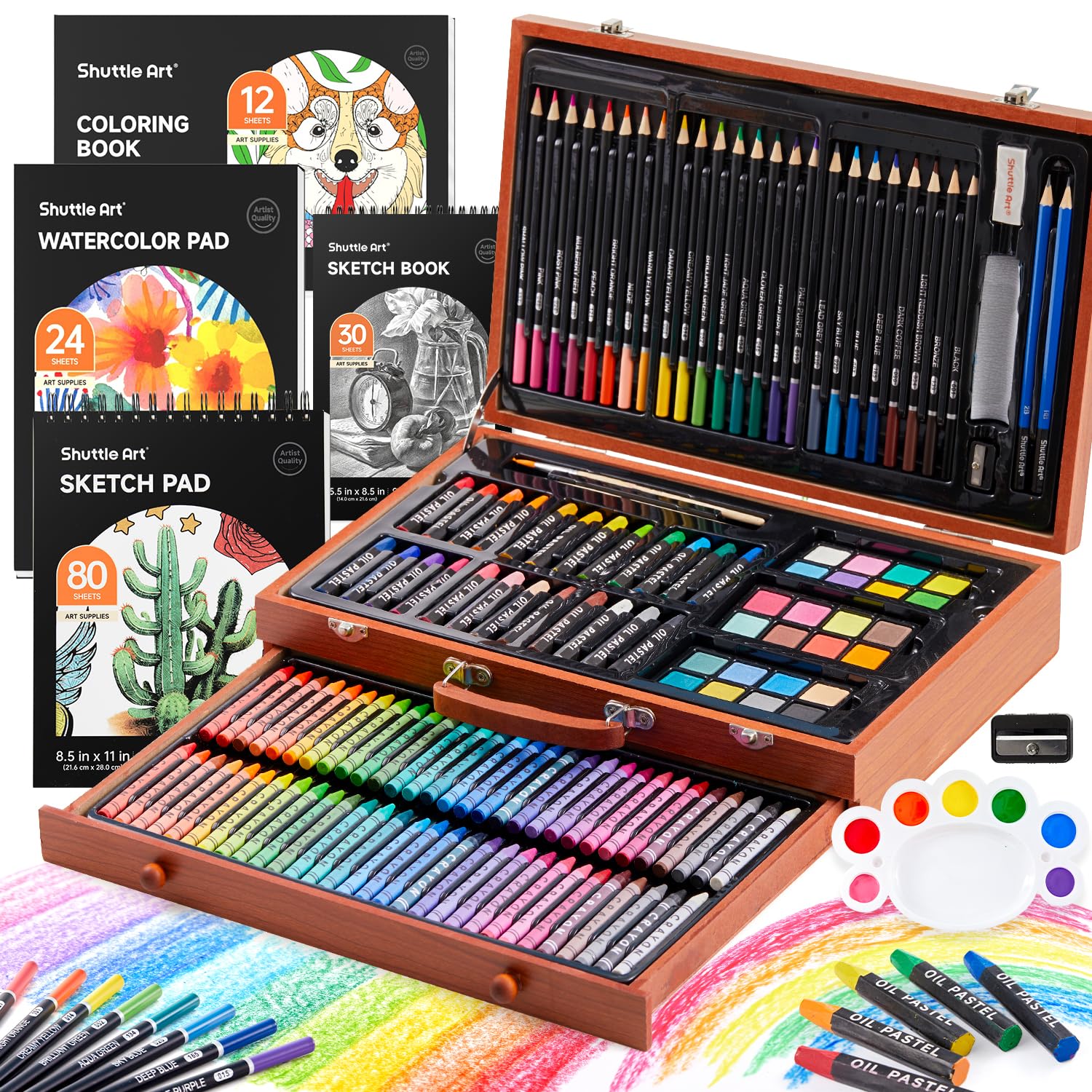 Shuttle Art 149 Piece Deluxe Art Set, Art Supplies in Wooden Case, Painting Drawing Art Kit with