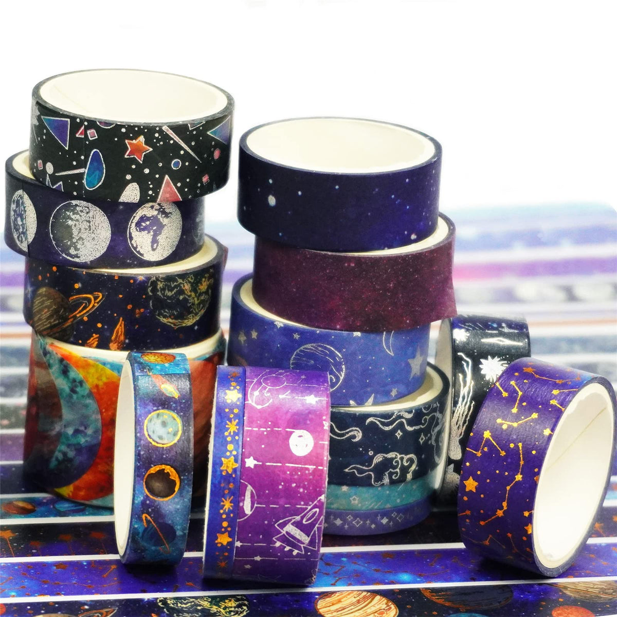 YUBBAEX Galaxy Washi Tape Set Starry Gold Silver Foil Decorative Tapes for Arts, DIY Crafts