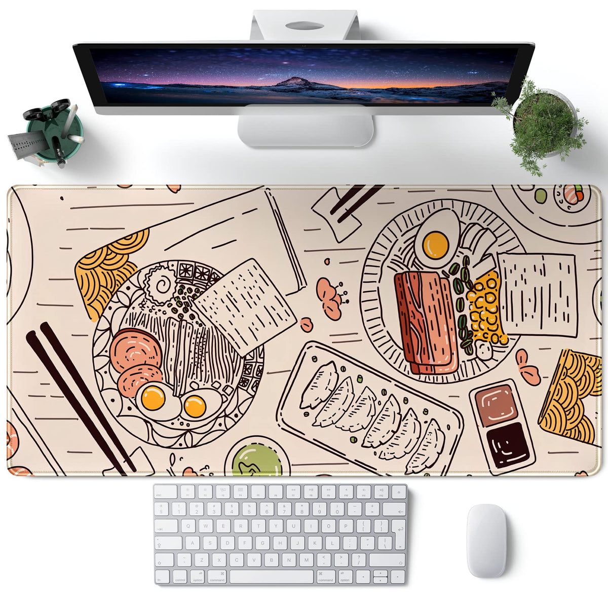 Japanese Ramen Sushi Food Desk Mat Beige XL Mouse Pad Large Full Desk Mousepad Gaming Extended