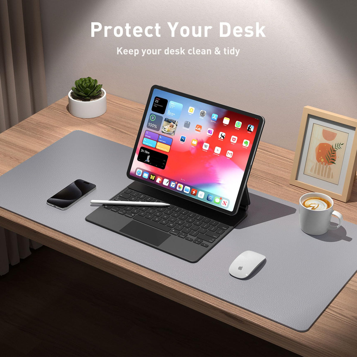 Aothia Leather Desk Pad Protector, Mouse Pad, Office Desk Mat, Non-Slip PU Leather Desk Blotter