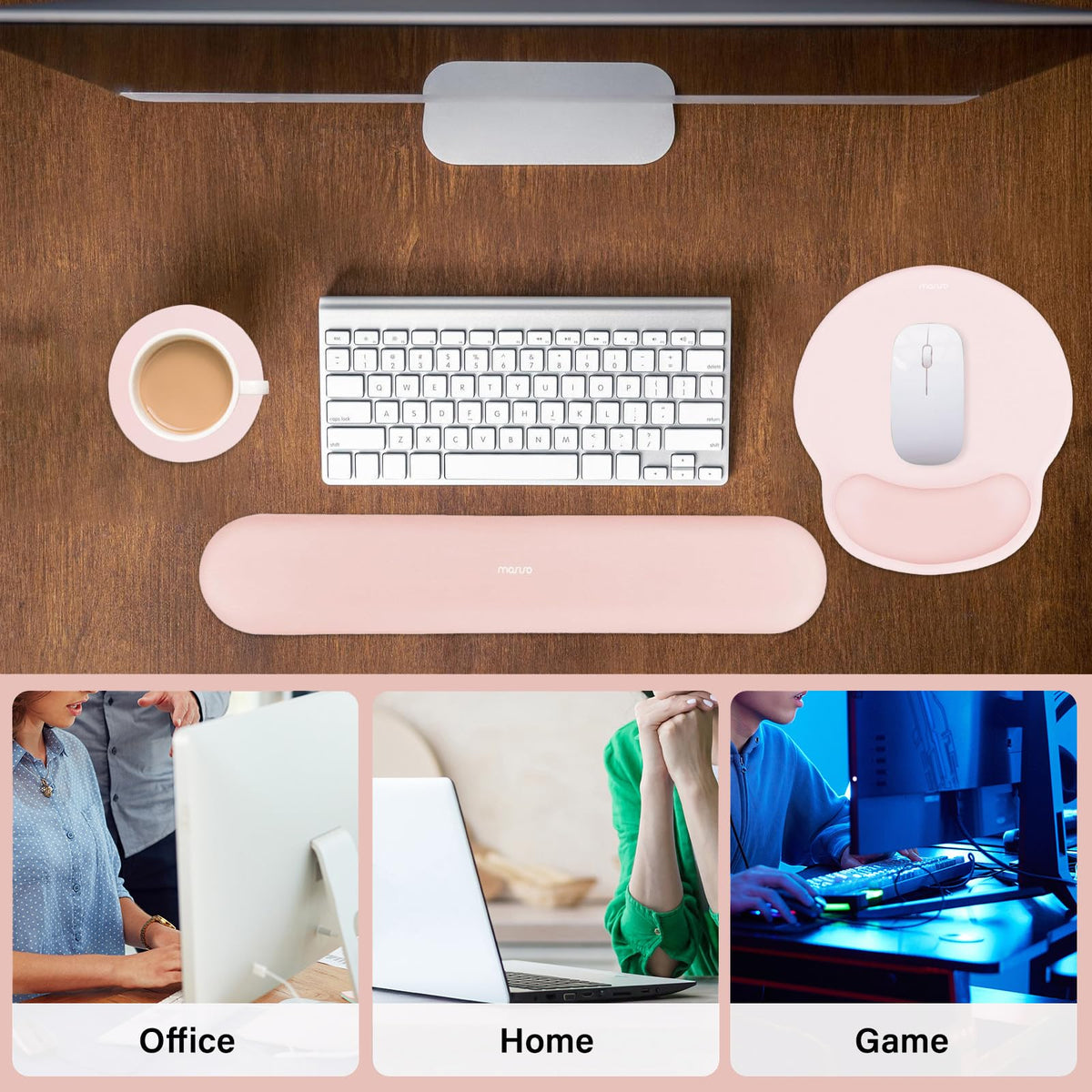 MOSISO Wrist Rest Support for Mouse Pad&Keyboard Set, Chalk Pink