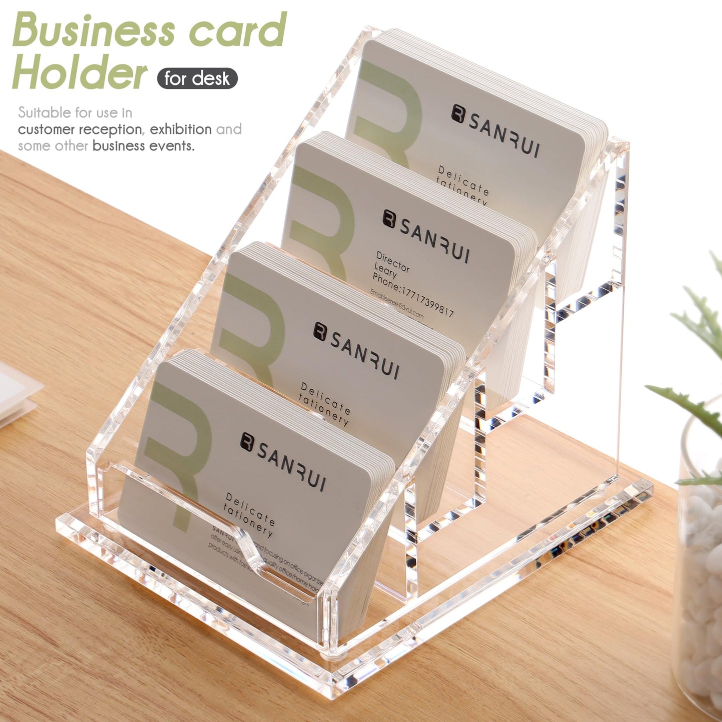 YUXUN Business Card Holder for Desk Acrylic Business Cards Display Stand