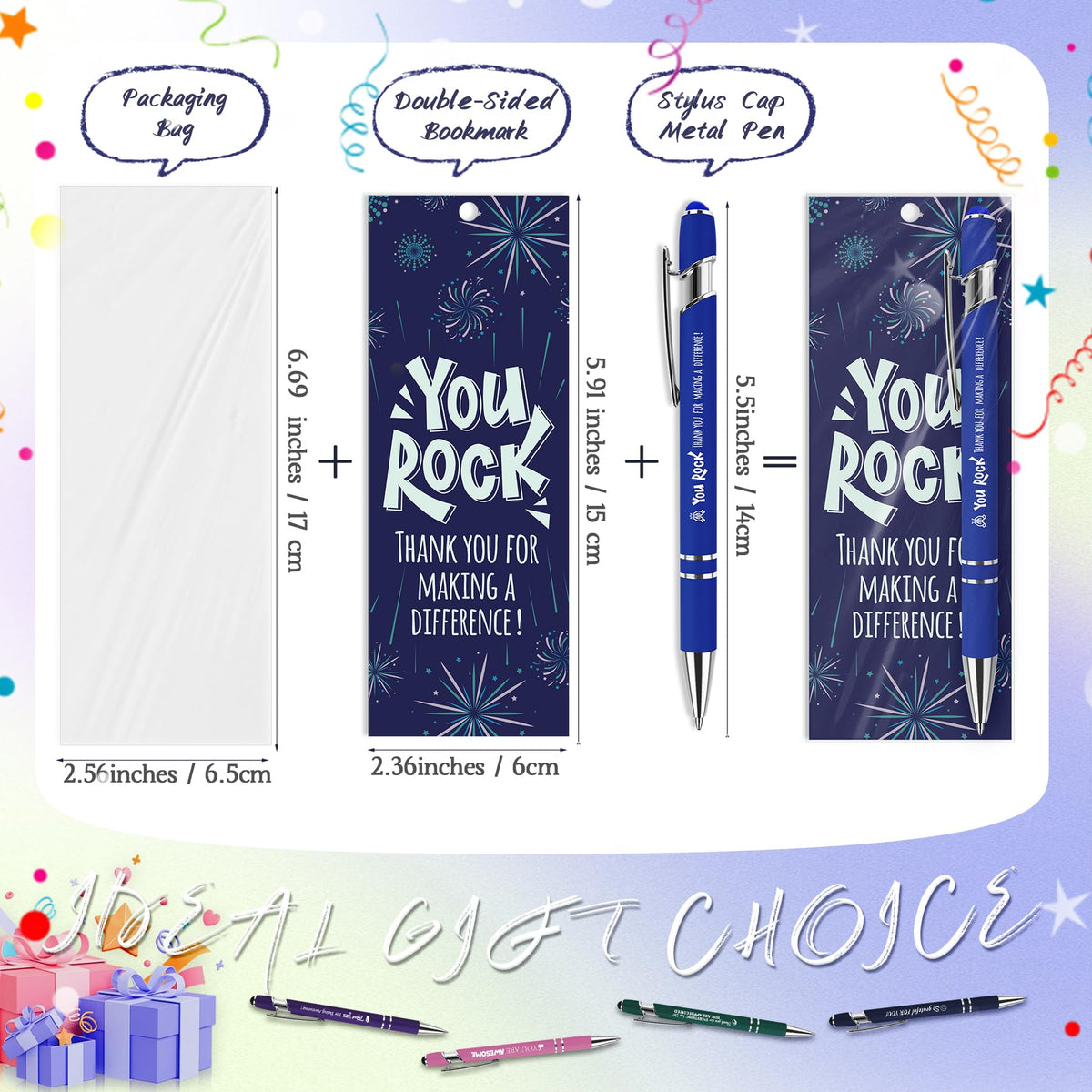 30 Sets Employee Appreciation Gifts Bulk Ballpoint Pens Black Ink Stylus Caps Bookmarks Thank You
