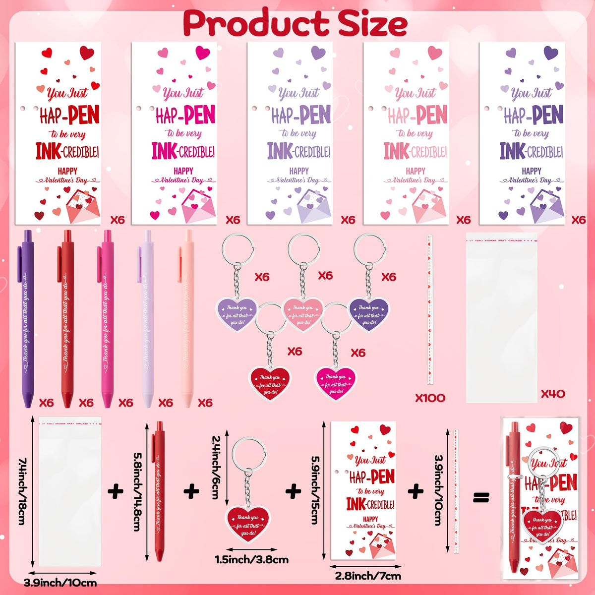 ANGOLIO Valentine's Day Employee Appreciation Gifts - 30 Sets Happy Valentines Bookmarks Pens Heart
