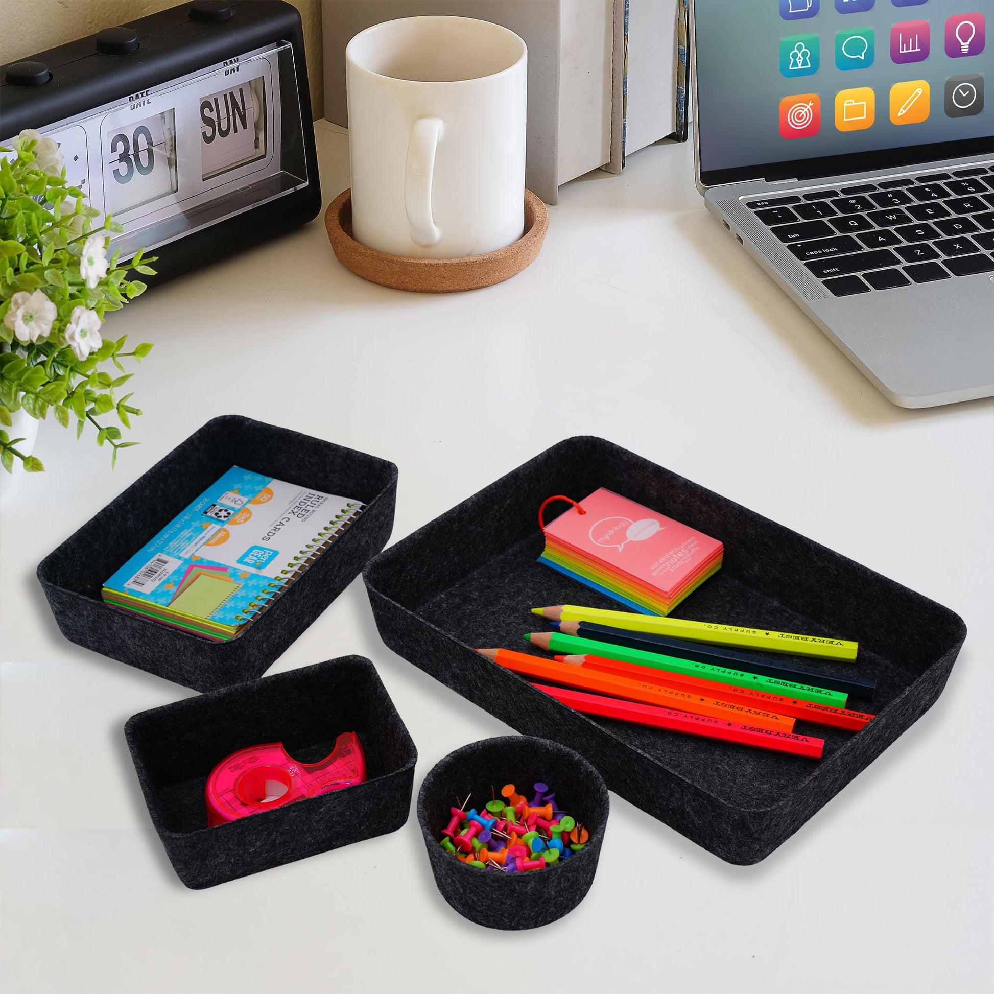 Welaxy Felt Drawer Organizer Bins 7-Piece Carbon Desk Storage Trays