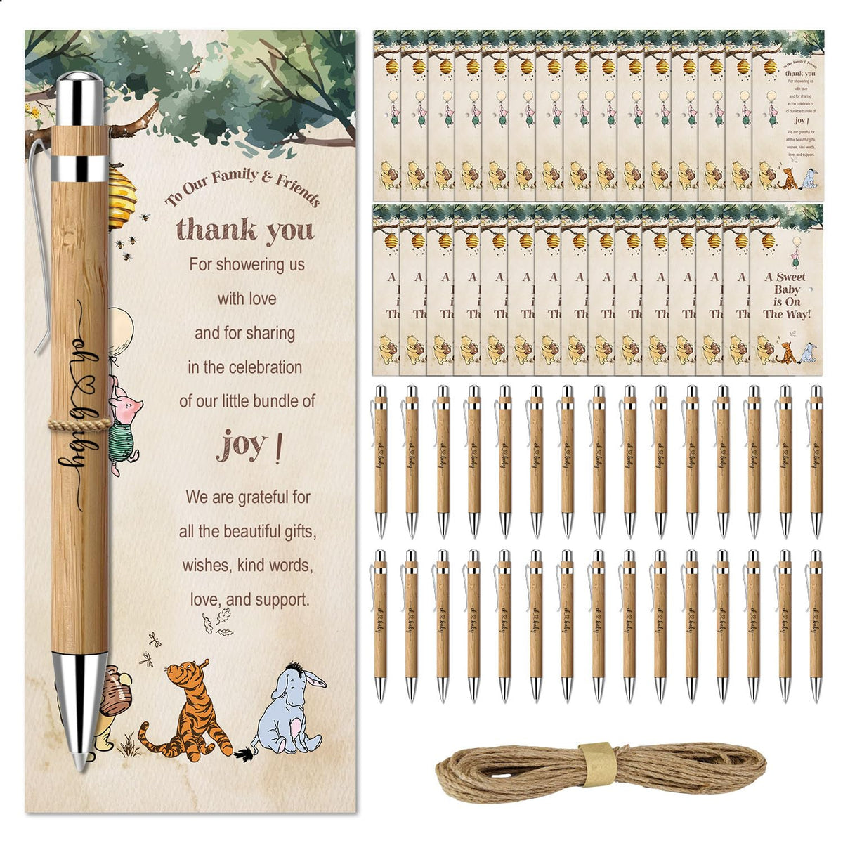 Toerifer 30 Pieces Baby Shower Gifts for Guests, Winnie Baby Shower Sets, Included Bamboo Pens